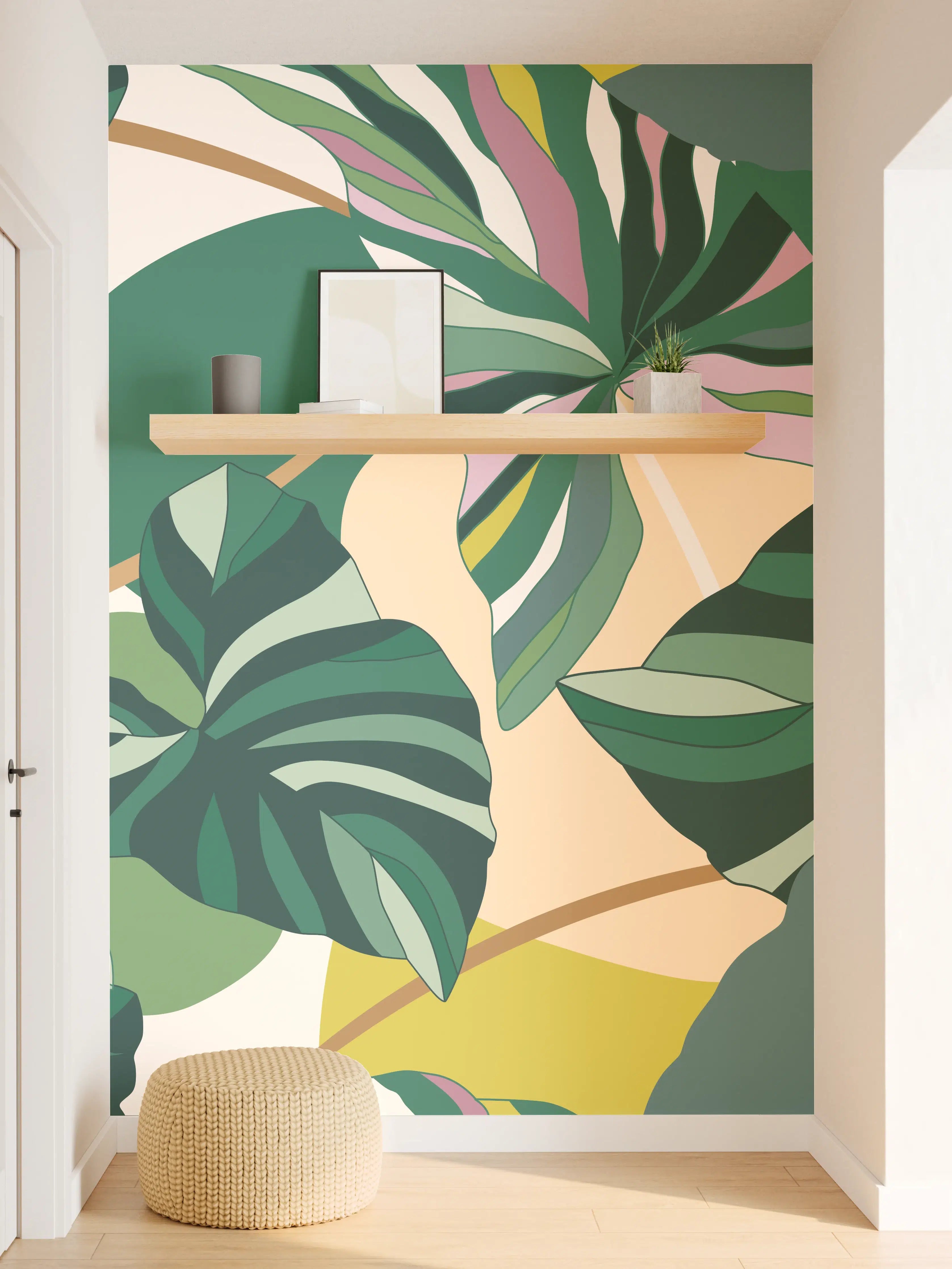 Wandverkleidung Flur - Exotisches Monstera Blattdesign