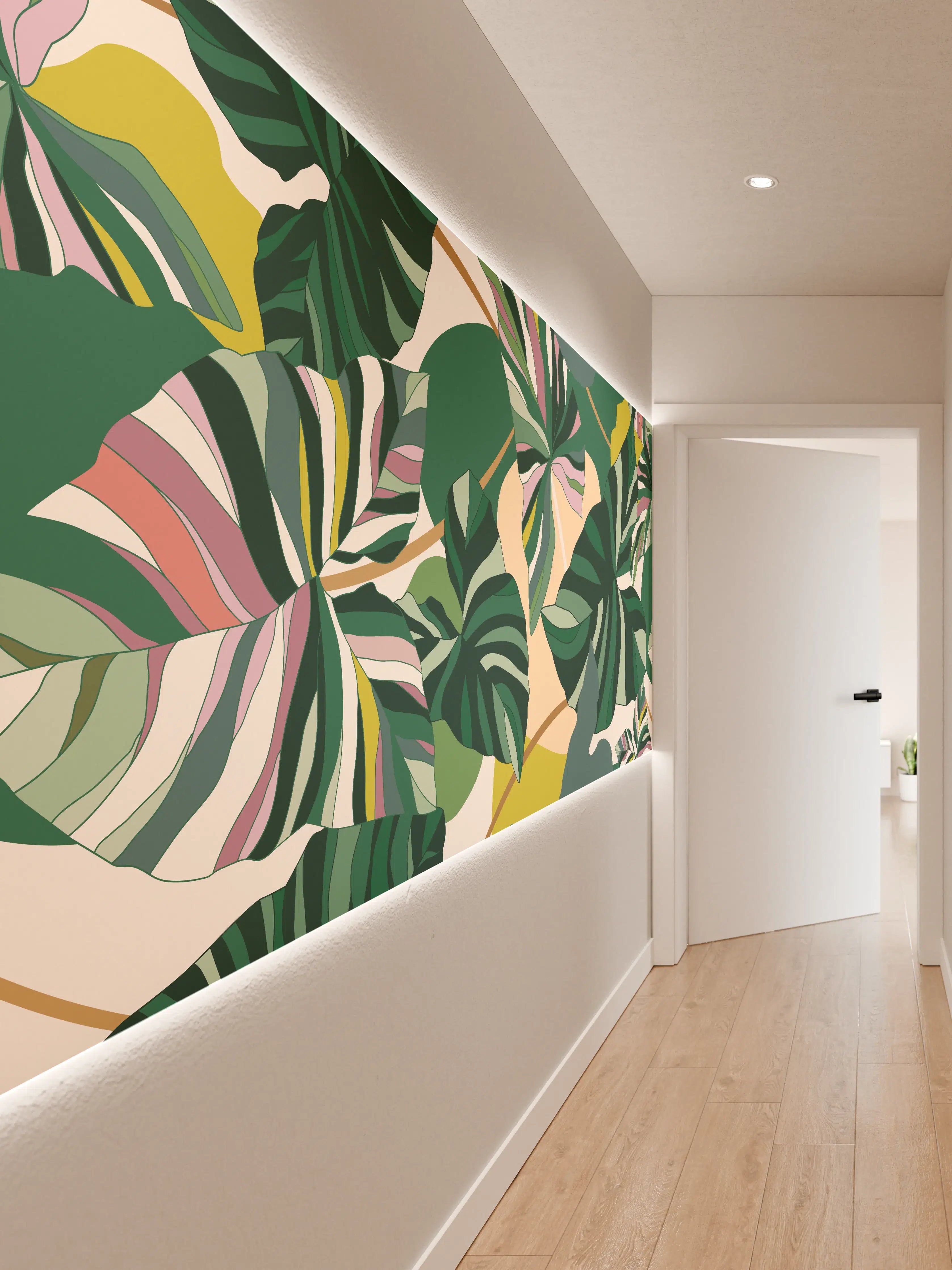 Wandverkleidung Flur - Exotisches Monstera Blattdesign
