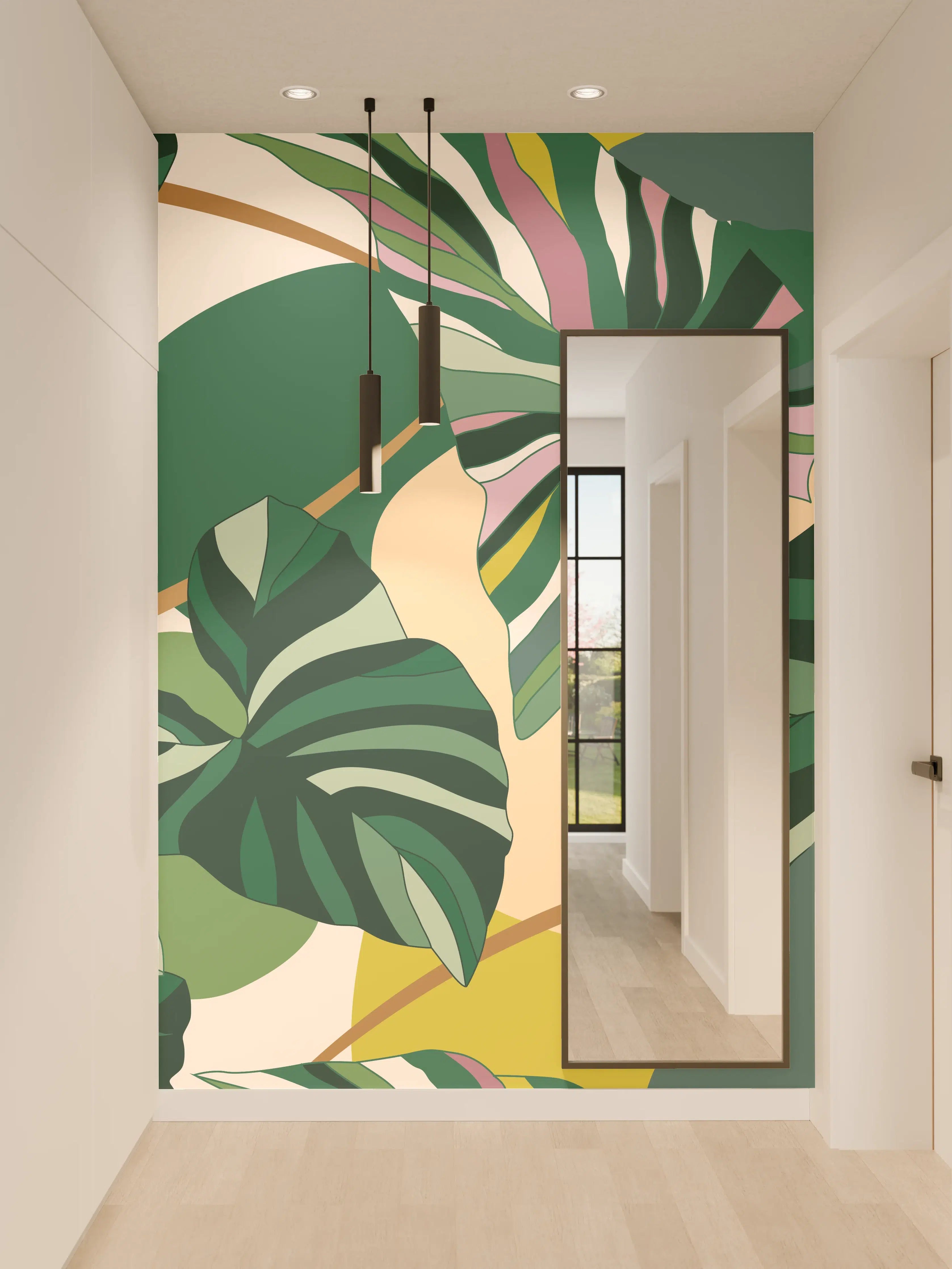 Wandverkleidung Flur - Exotisches Monstera Blattdesign