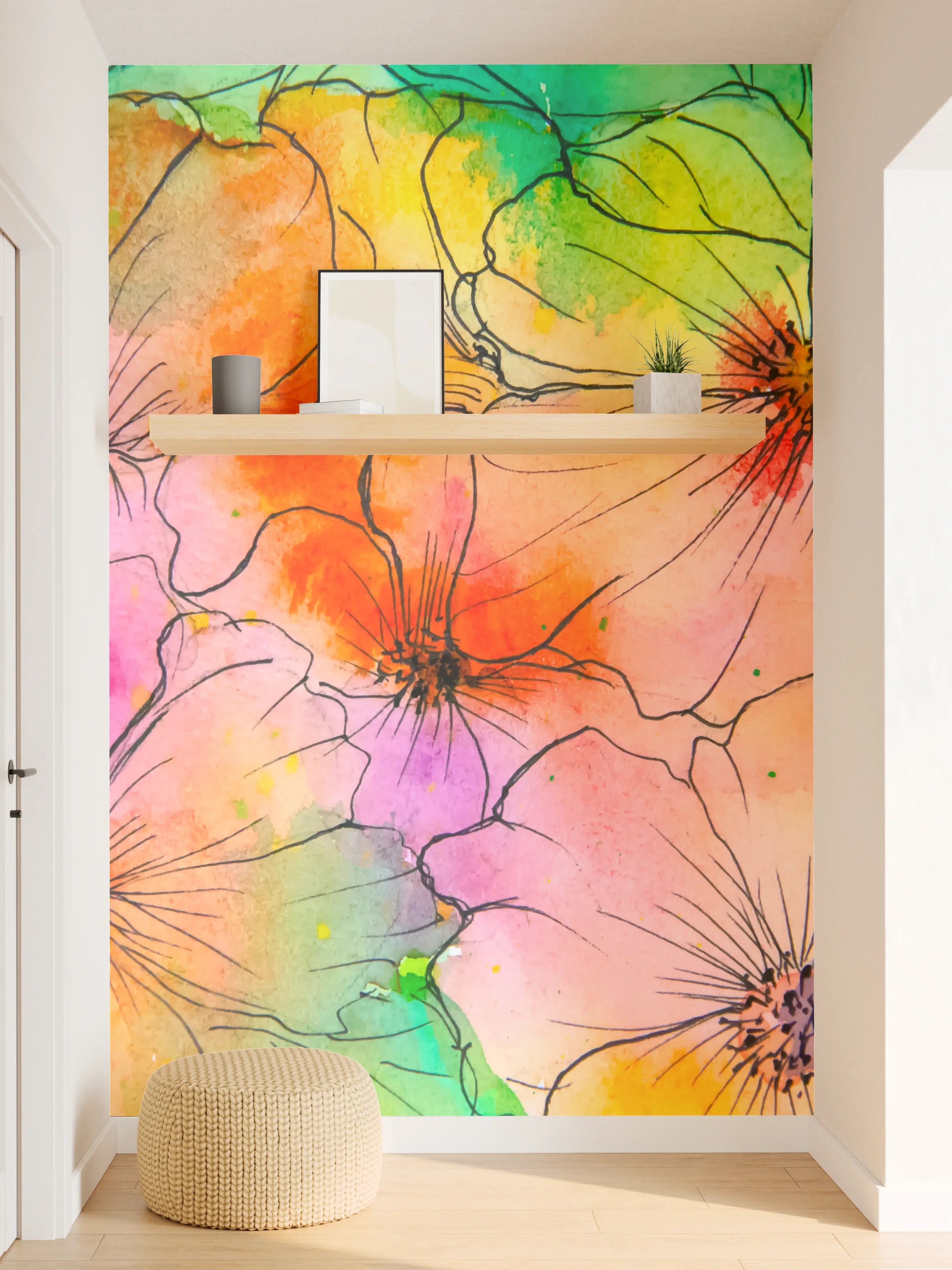 Wandverkleidung Flur - Farbenfrohe Blumen-Wasserfarbe