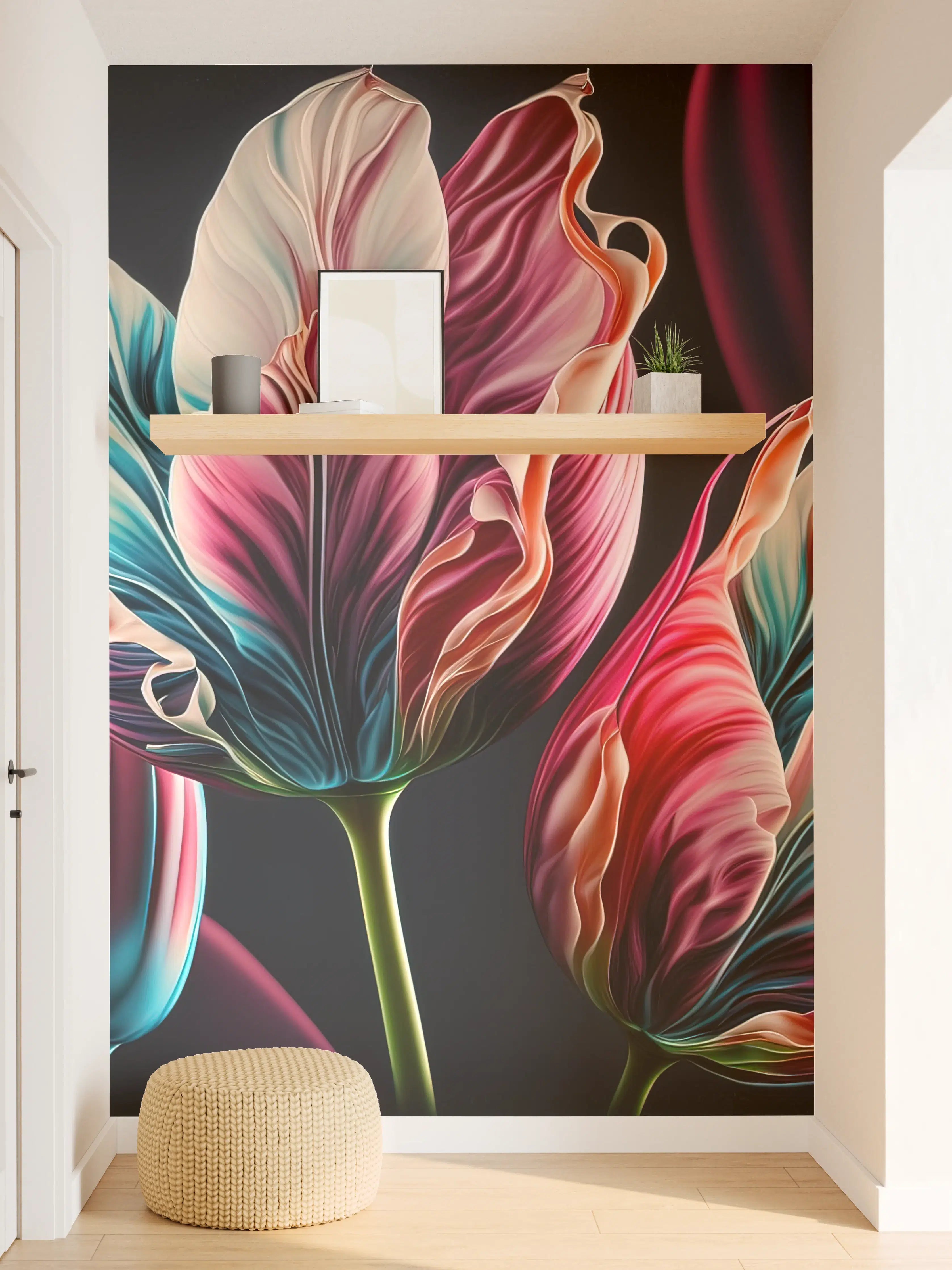 Wandverkleidung Flur - Farbenfrohe Blumentapete