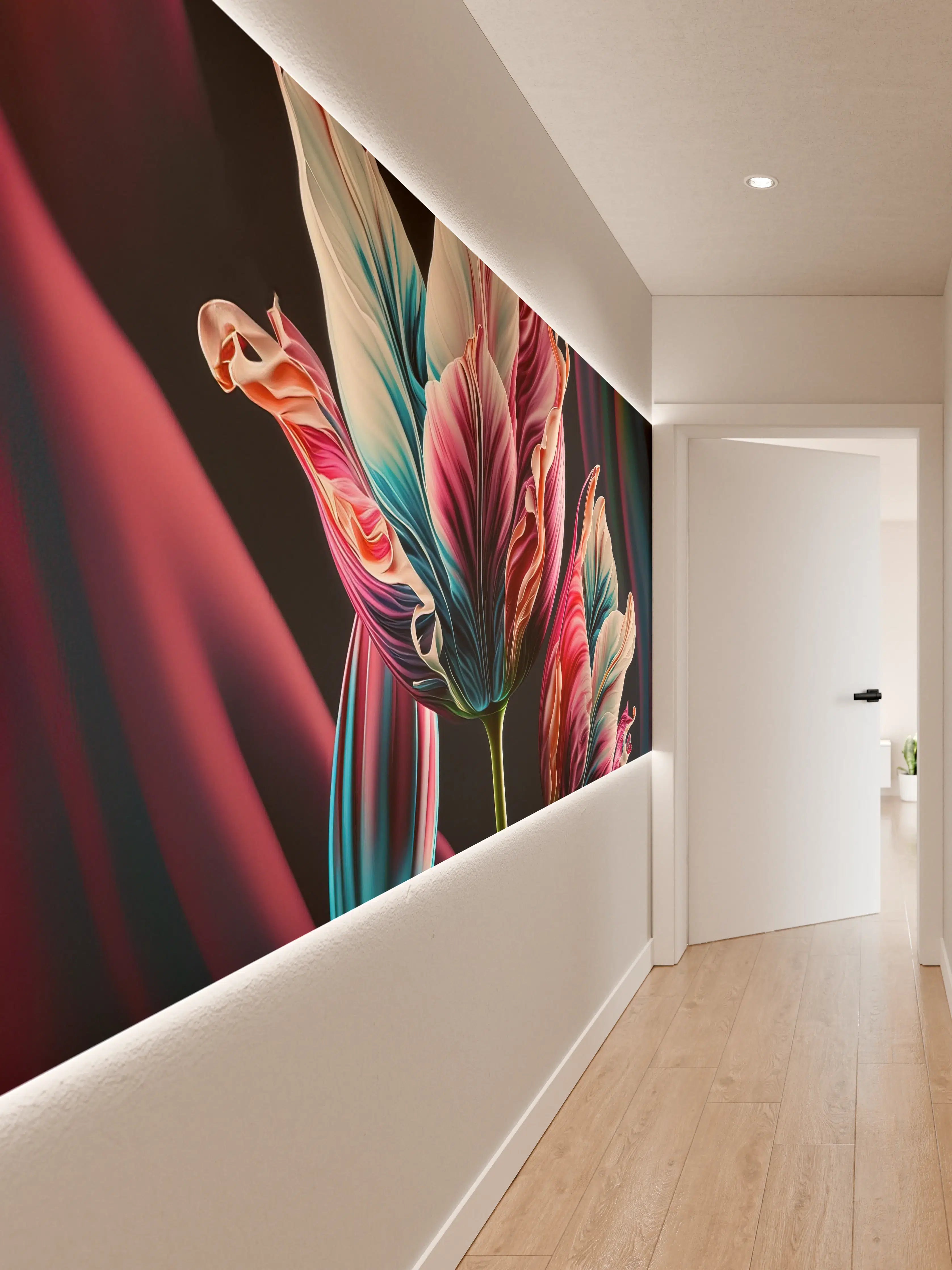 Wandverkleidung Flur - Farbenfrohe Blumentapete