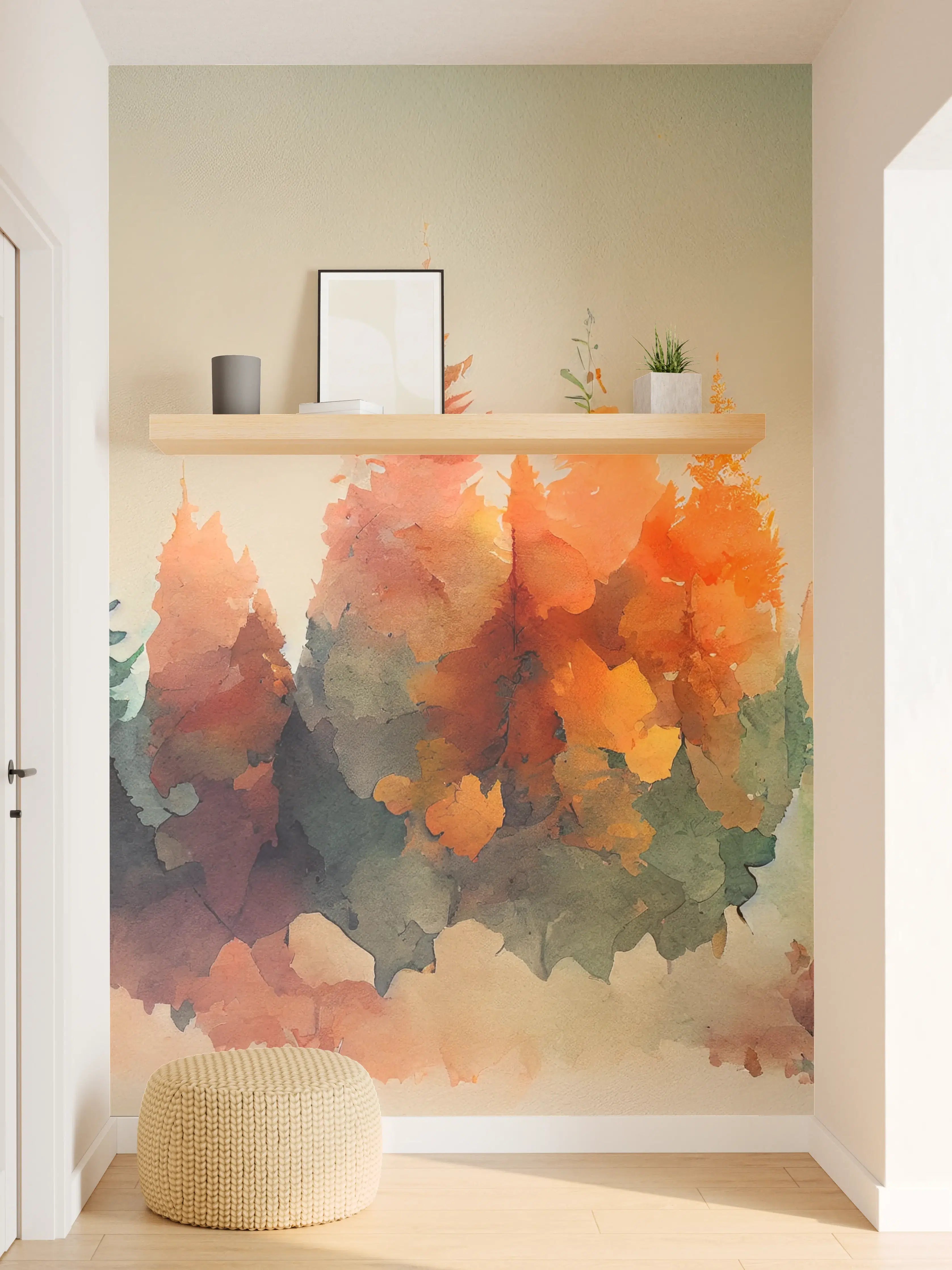 Wandverkleidung Flur - Farbenfrohe Waldszenerie in Aquarelltechnik