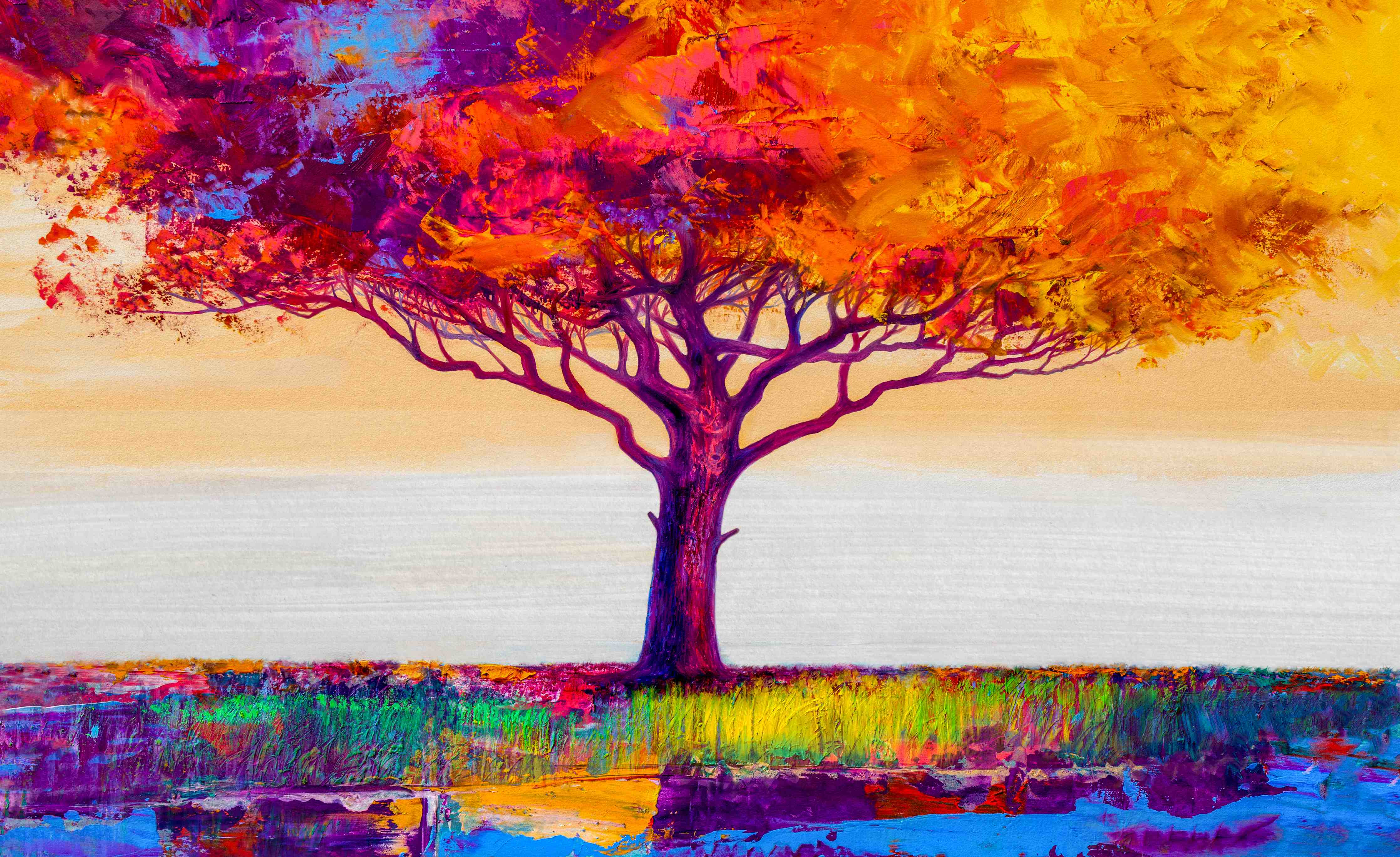 Wandverkleidung Flur-Farbenfroher Baum im Sonnenuntergang
