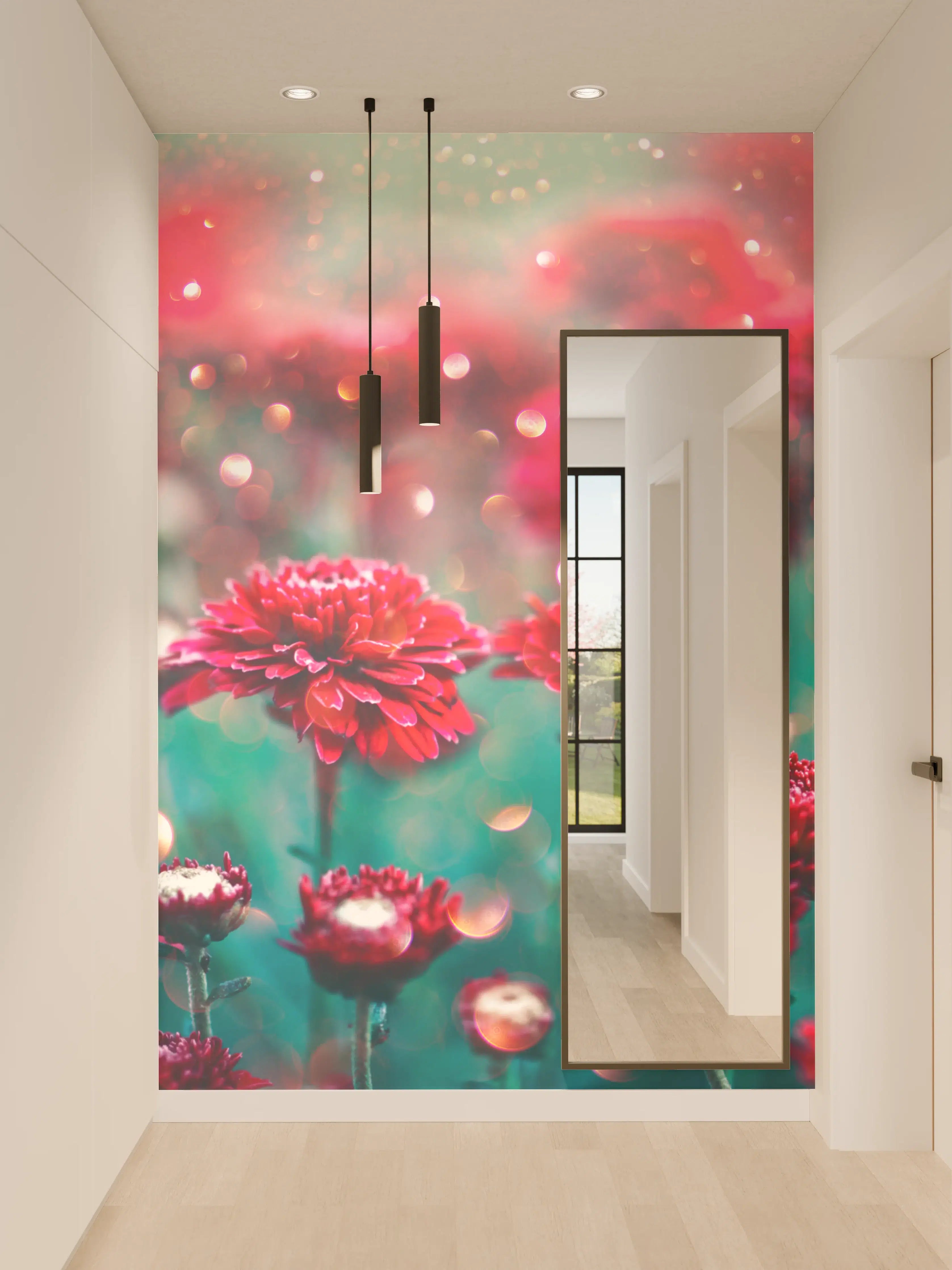 Wandverkleidung Flur - Farbenfroher Blumenstrauß im Garten