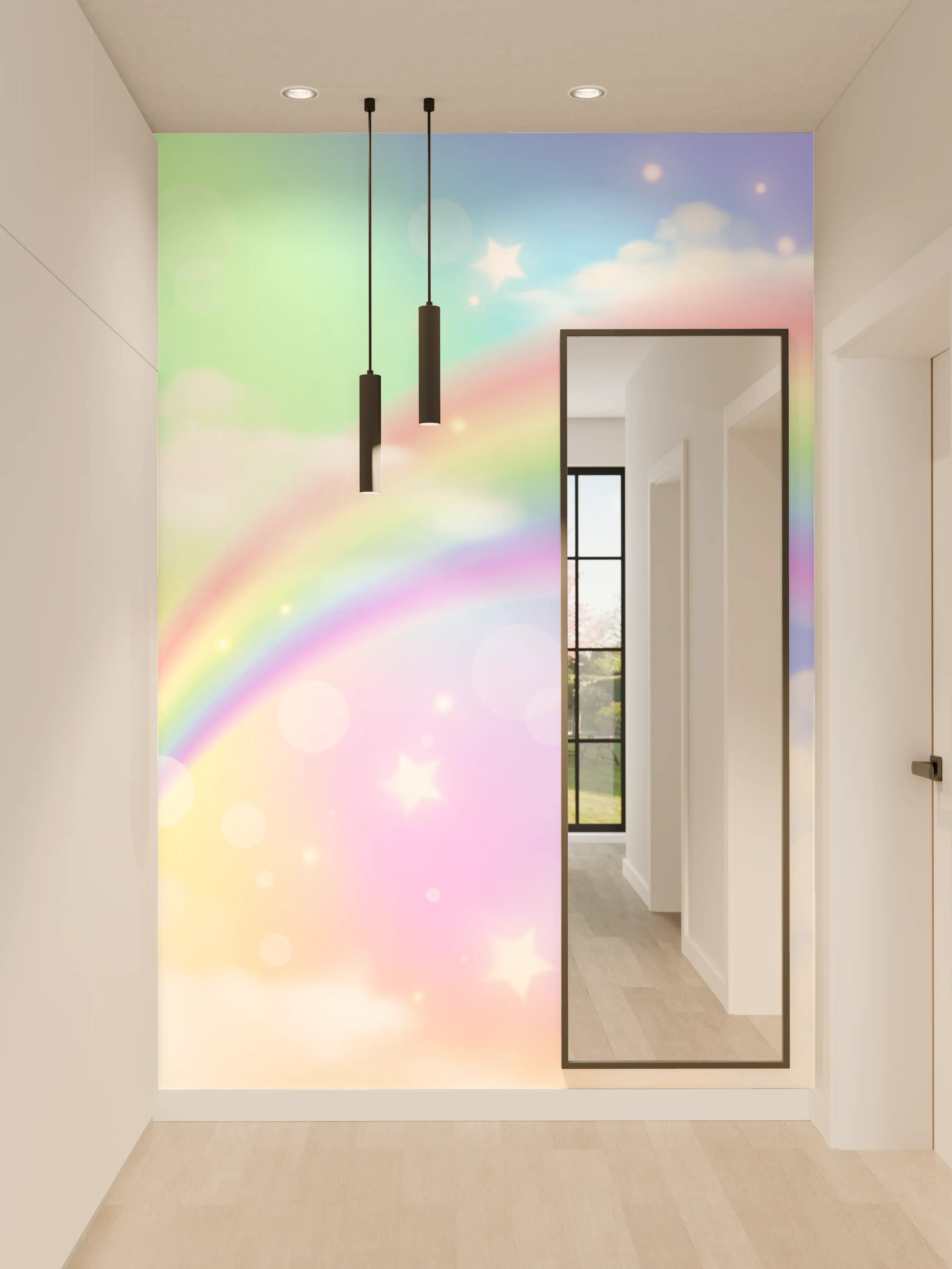 Wandverkleidung Flur - Farbenfroher Regenbogen Himmel