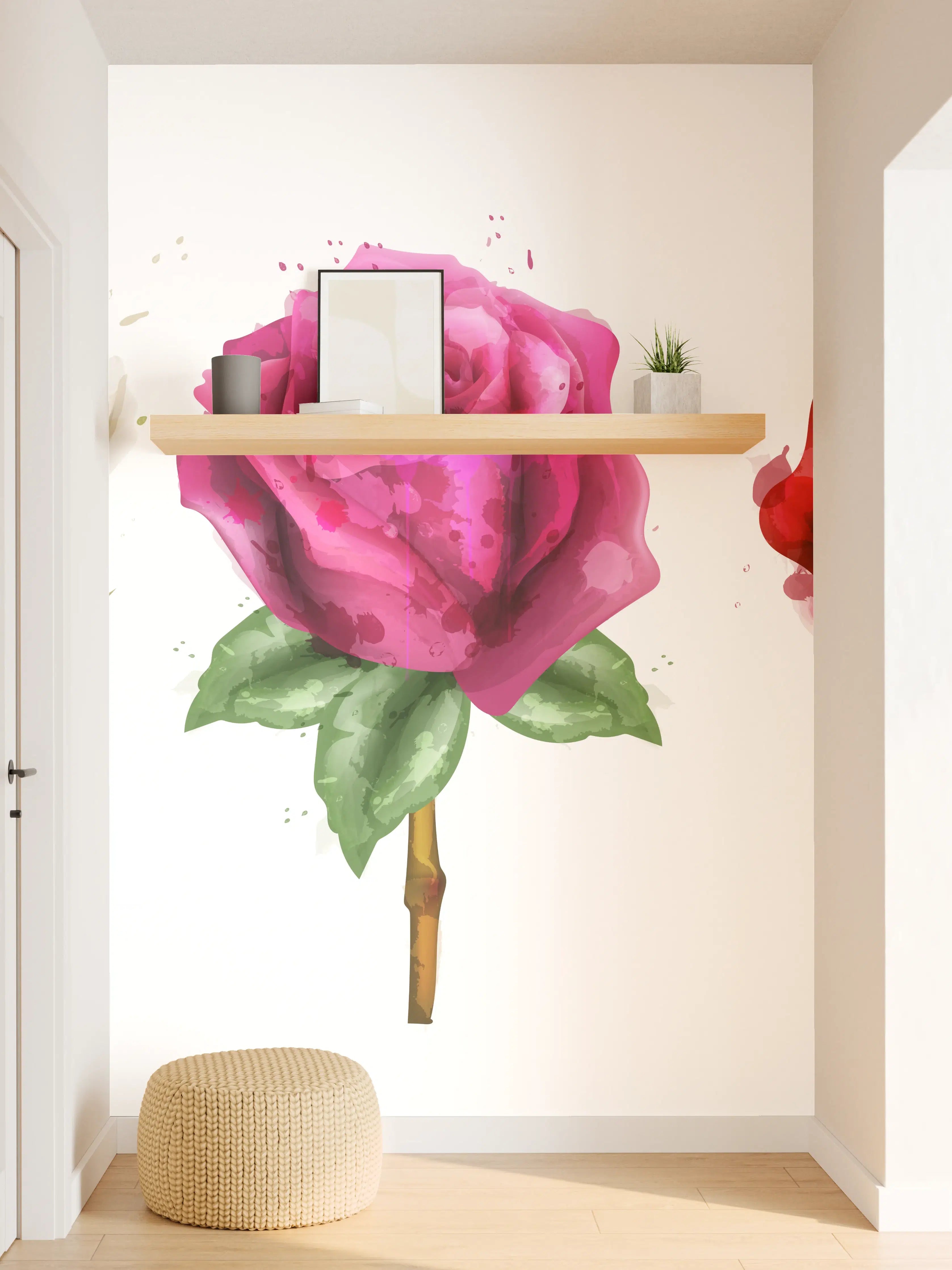 Wandverkleidung Flur - Farbenpracht Rosen Tropfen