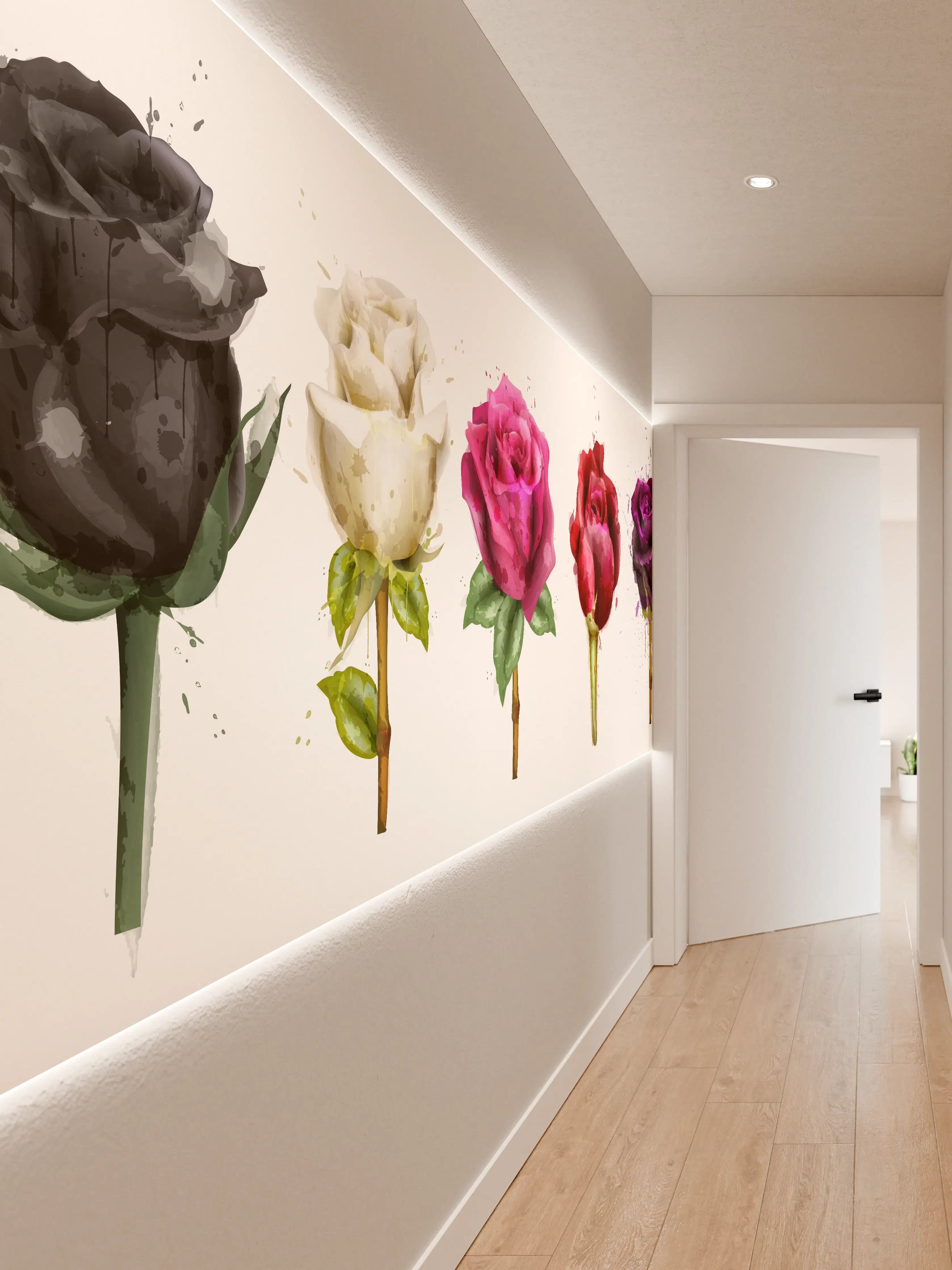 Wandverkleidung Flur - Farbenpracht Rosen Tropfen