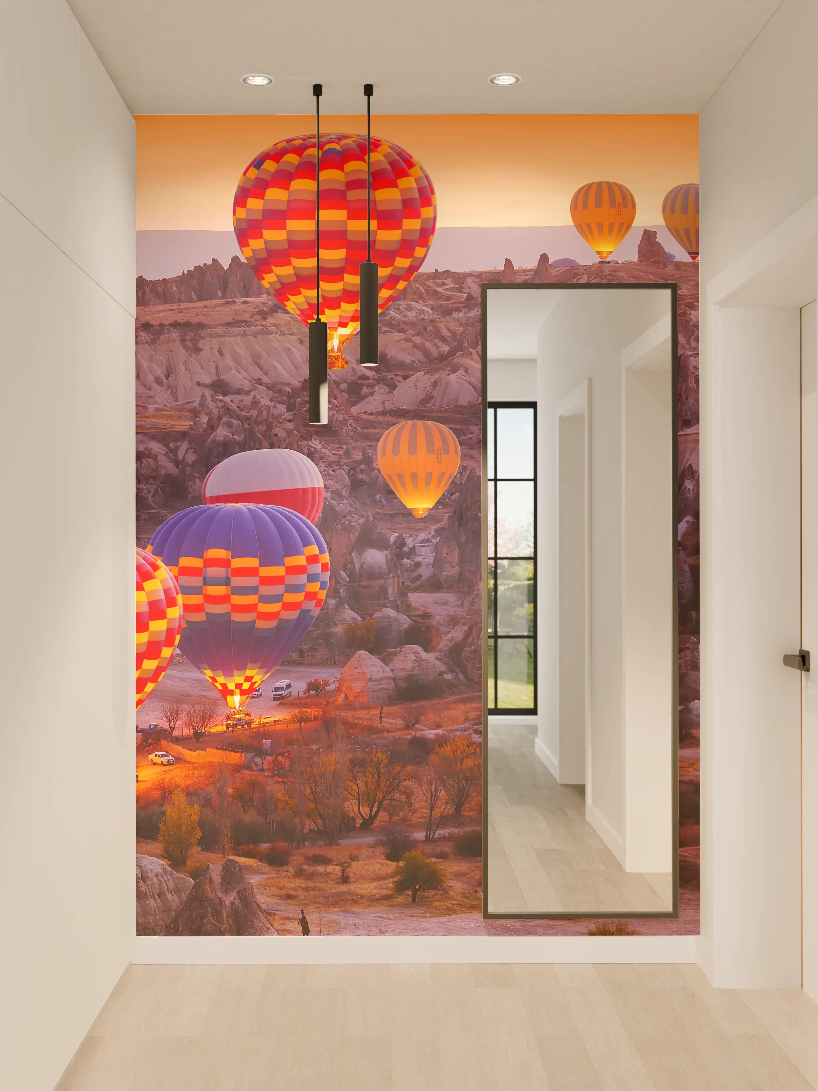 Wandverkleidung Flur - Farbintensive Ballonfahrt bei Sonnenuntergang