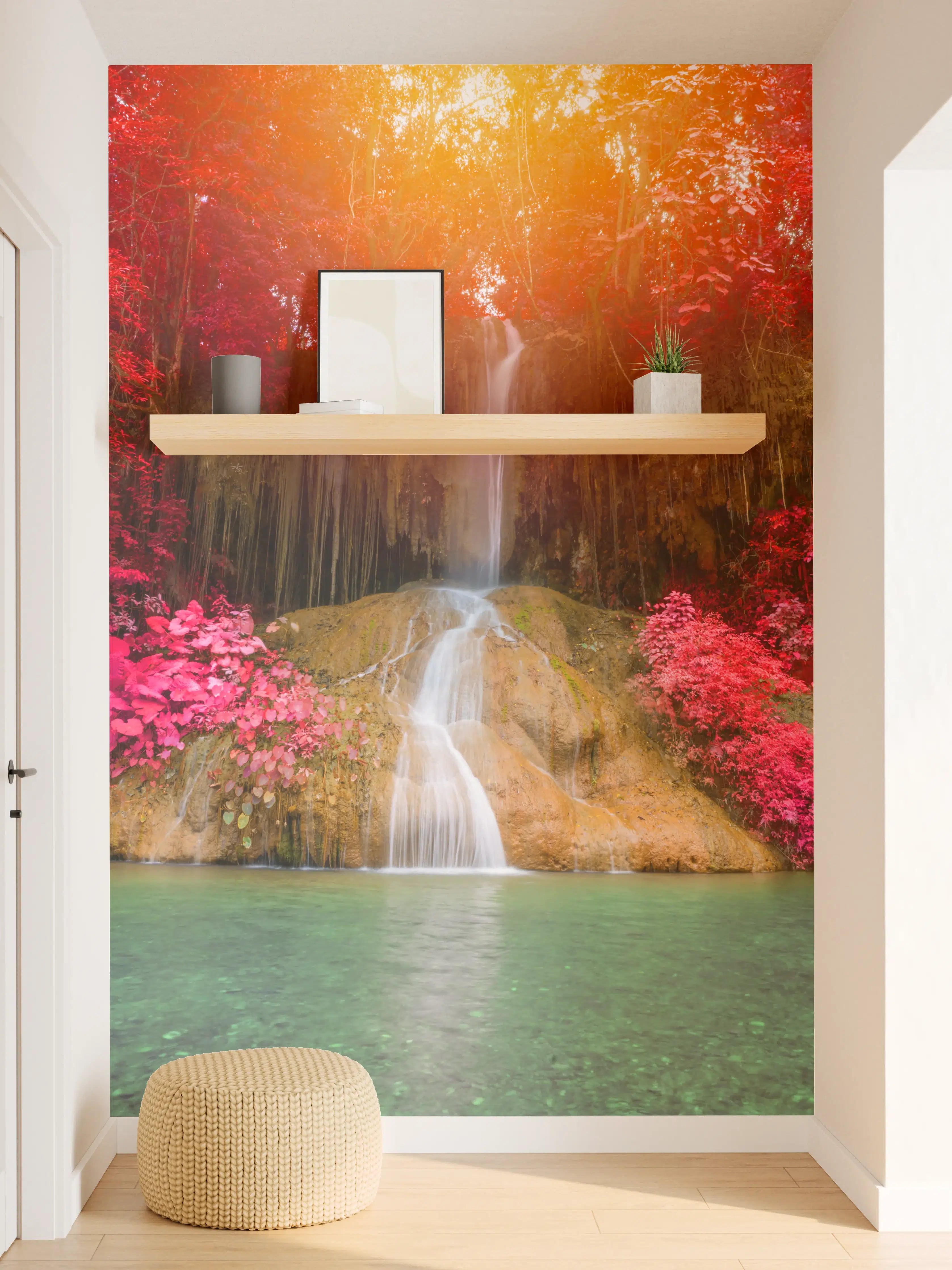 Wandverkleidung Flur - Farbprächtiger Wasserfall in exotischer Natur