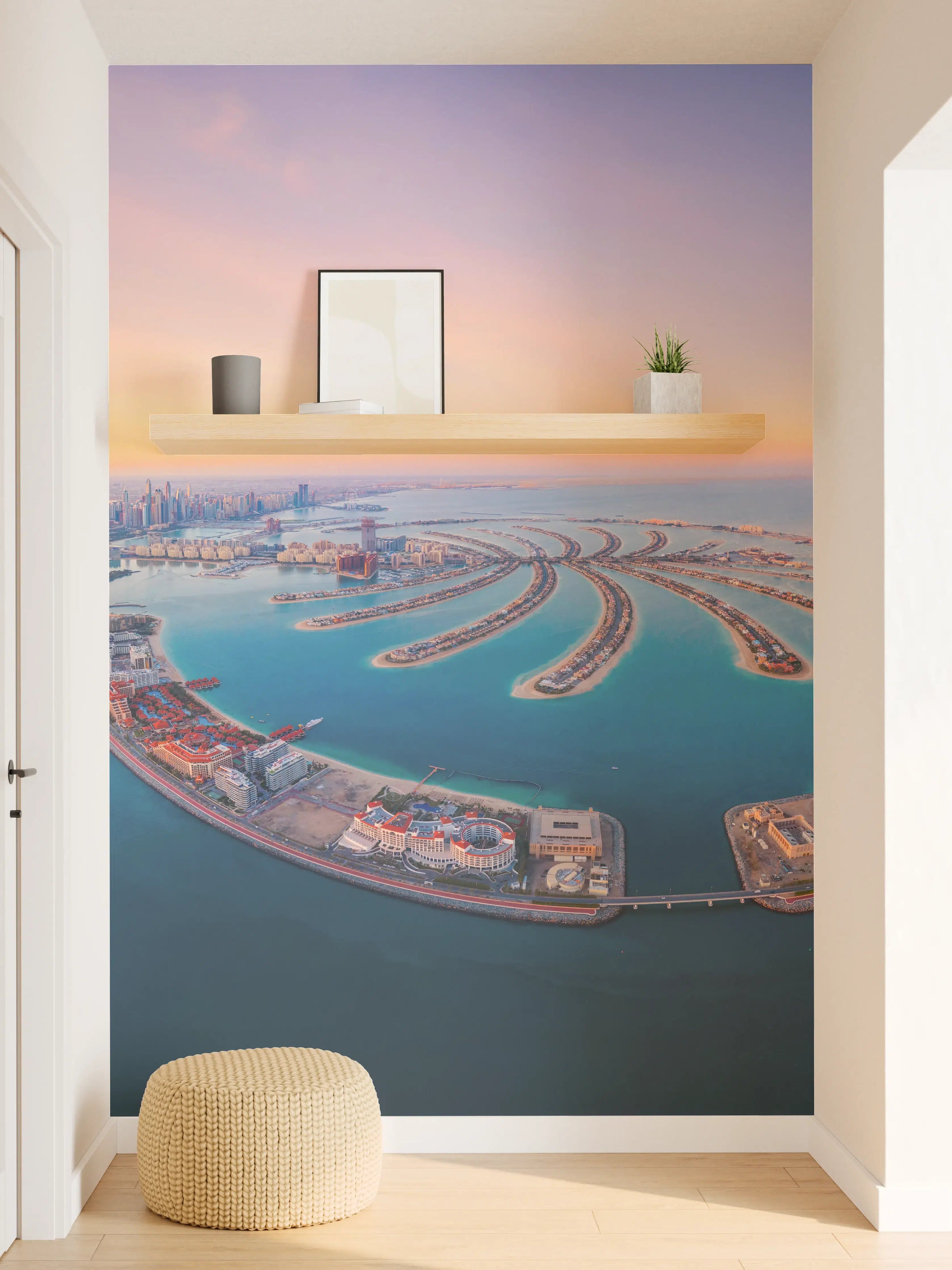 Wandverkleidung Flur - Faszinierende Dubai-Palminsel bei Sonnenuntergang