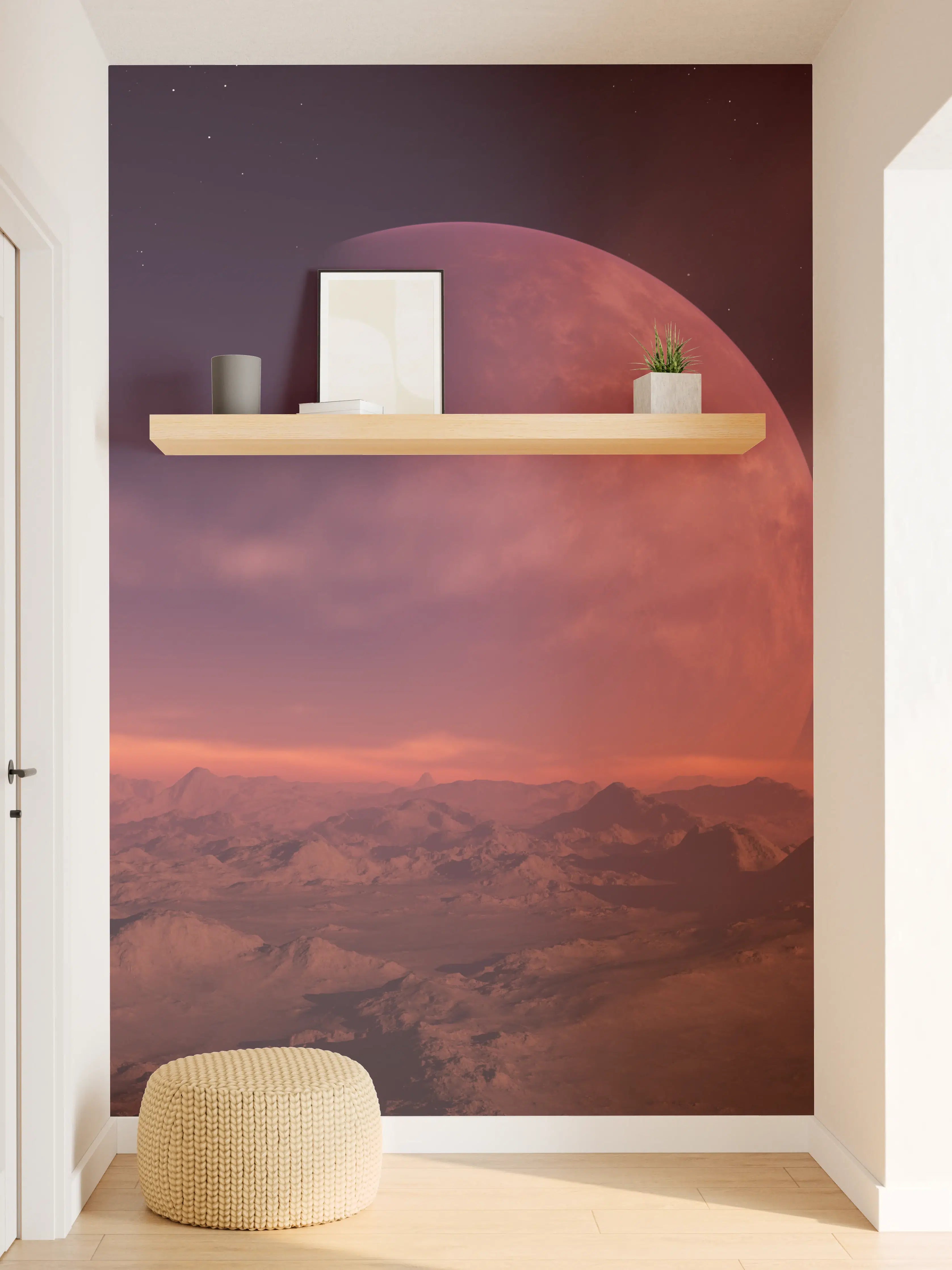 Wandverkleidung Flur - Faszinierende Planetenkulisse bei Sonnenuntergang