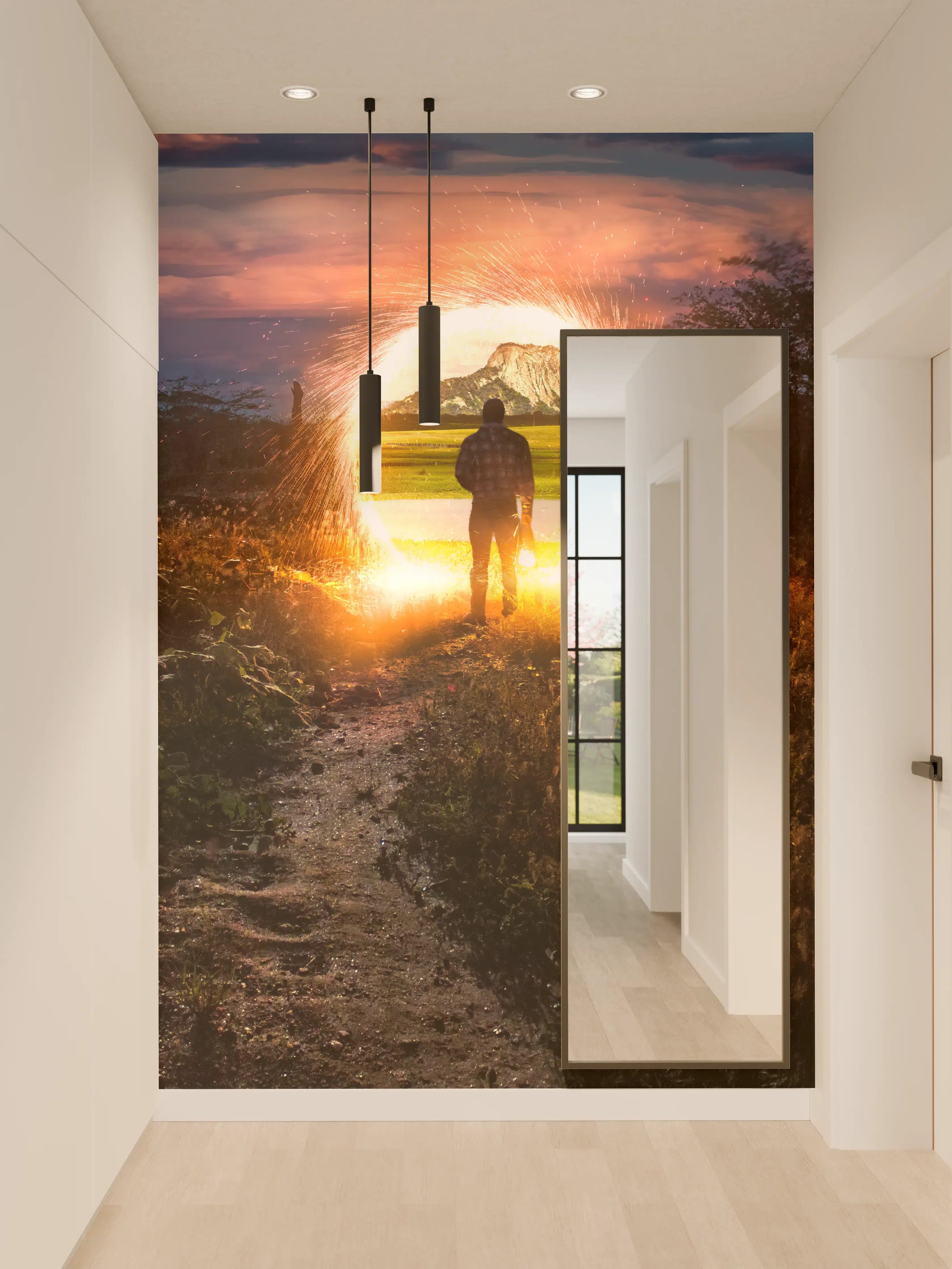 Wandverkleidung Flur - Faszinierende Sonnenuntergangsaufnahme mit Tunnel-Optik