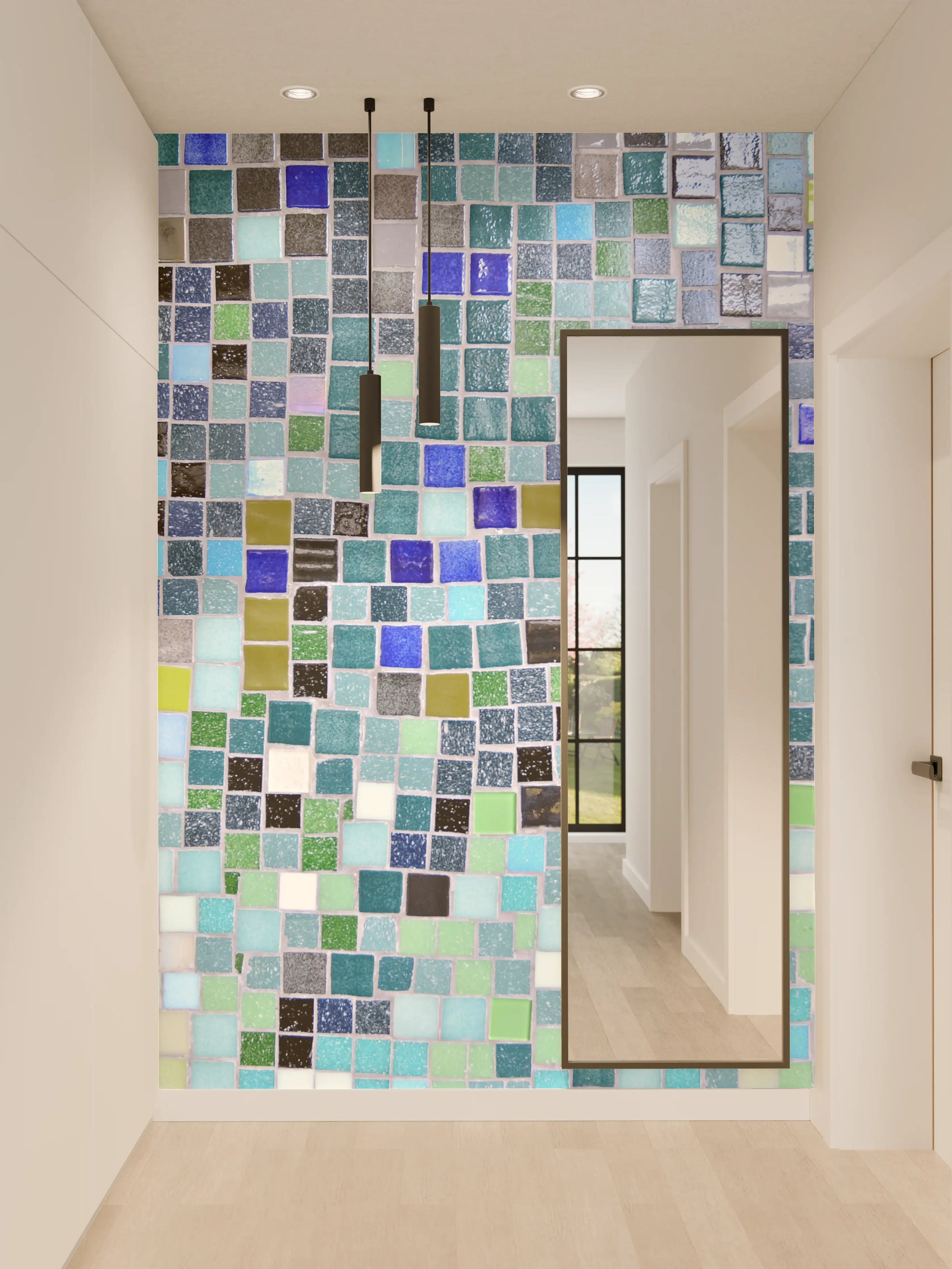 Wandverkleidung Flur - Fein gestrichelte Grautöne im Mosaik