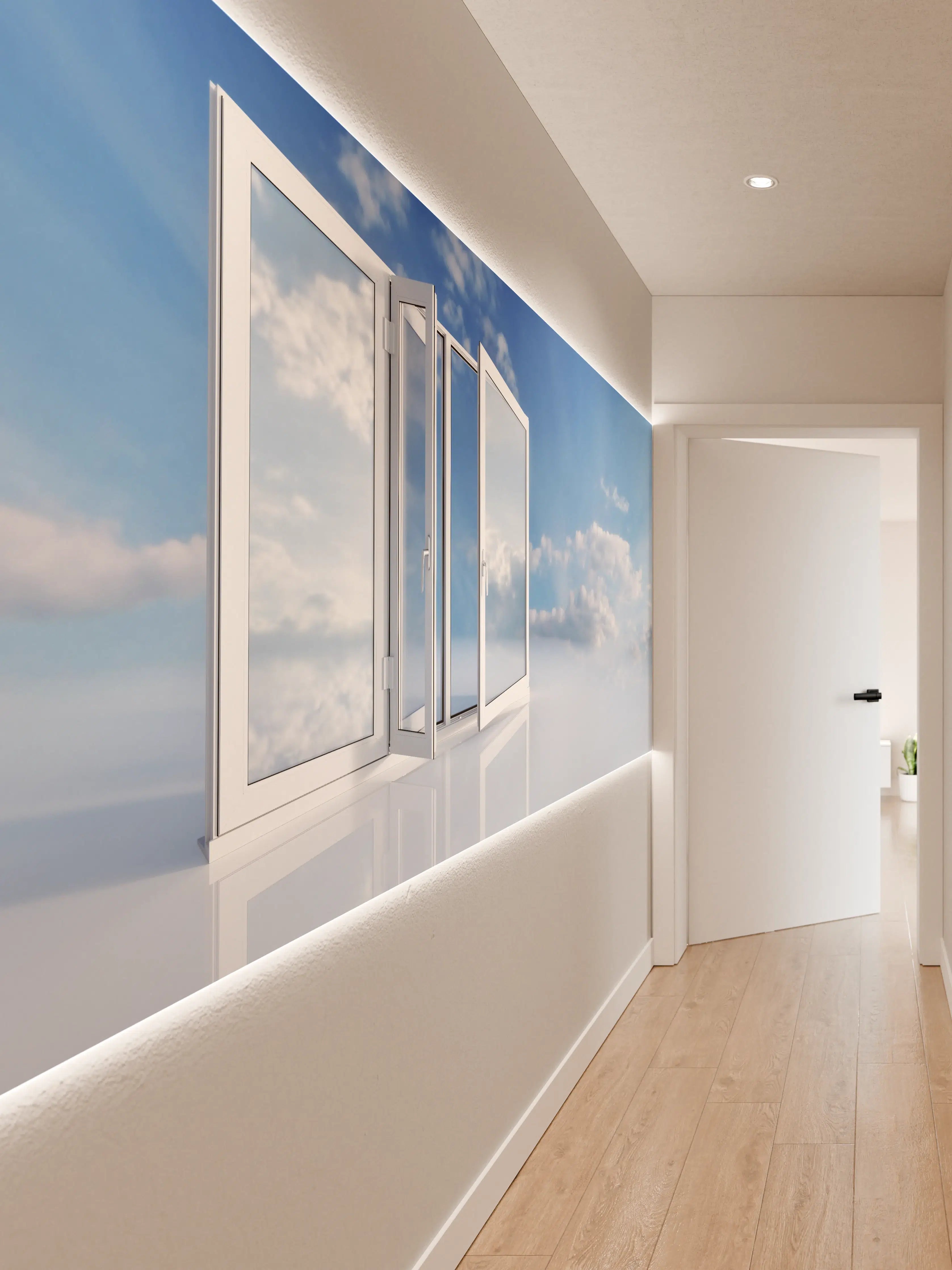 Wandverkleidung Flur - Fenster über dem Himmel