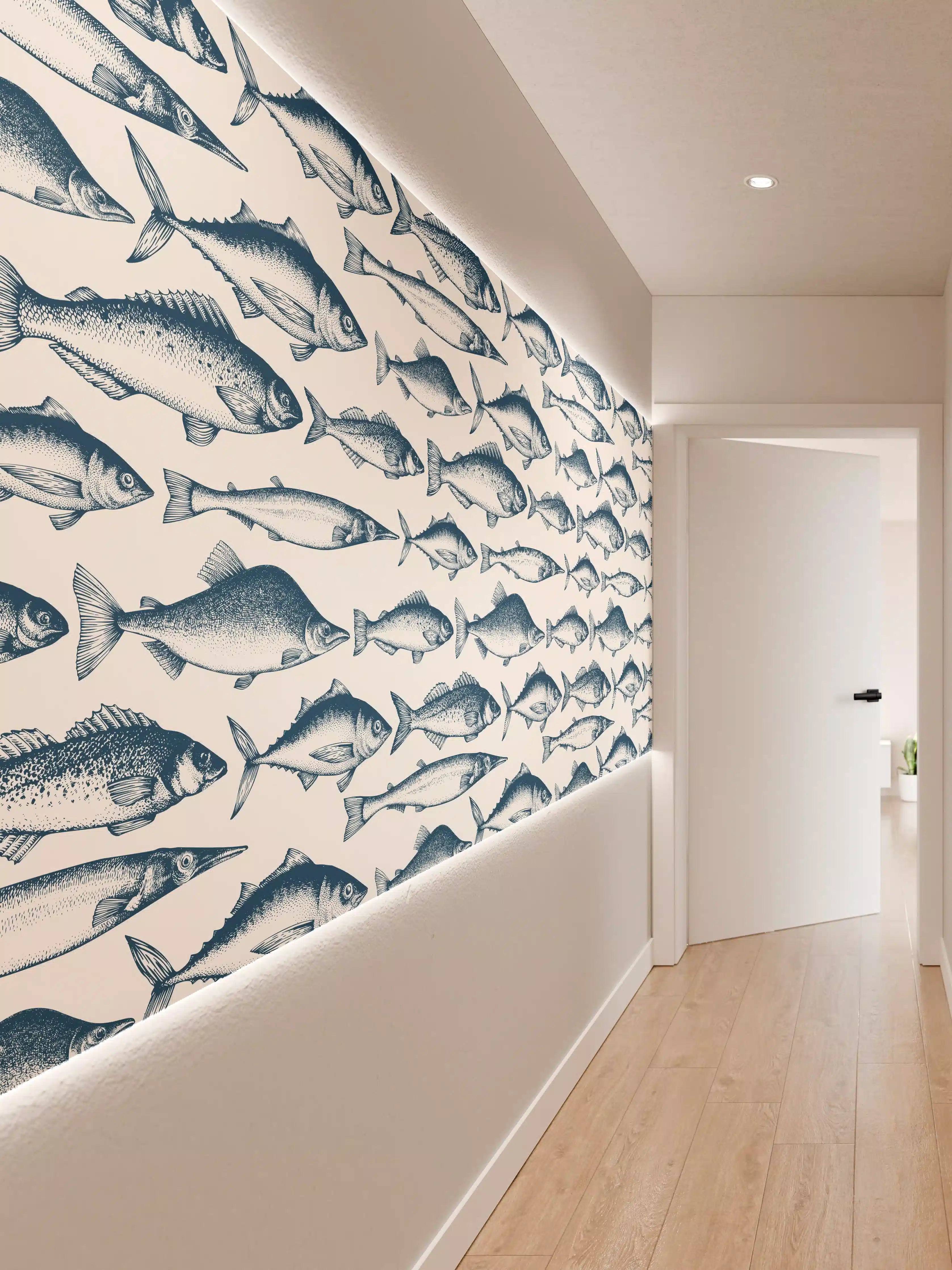 Wandverkleidung Flur - Fisch-Design in Blau und Weiß