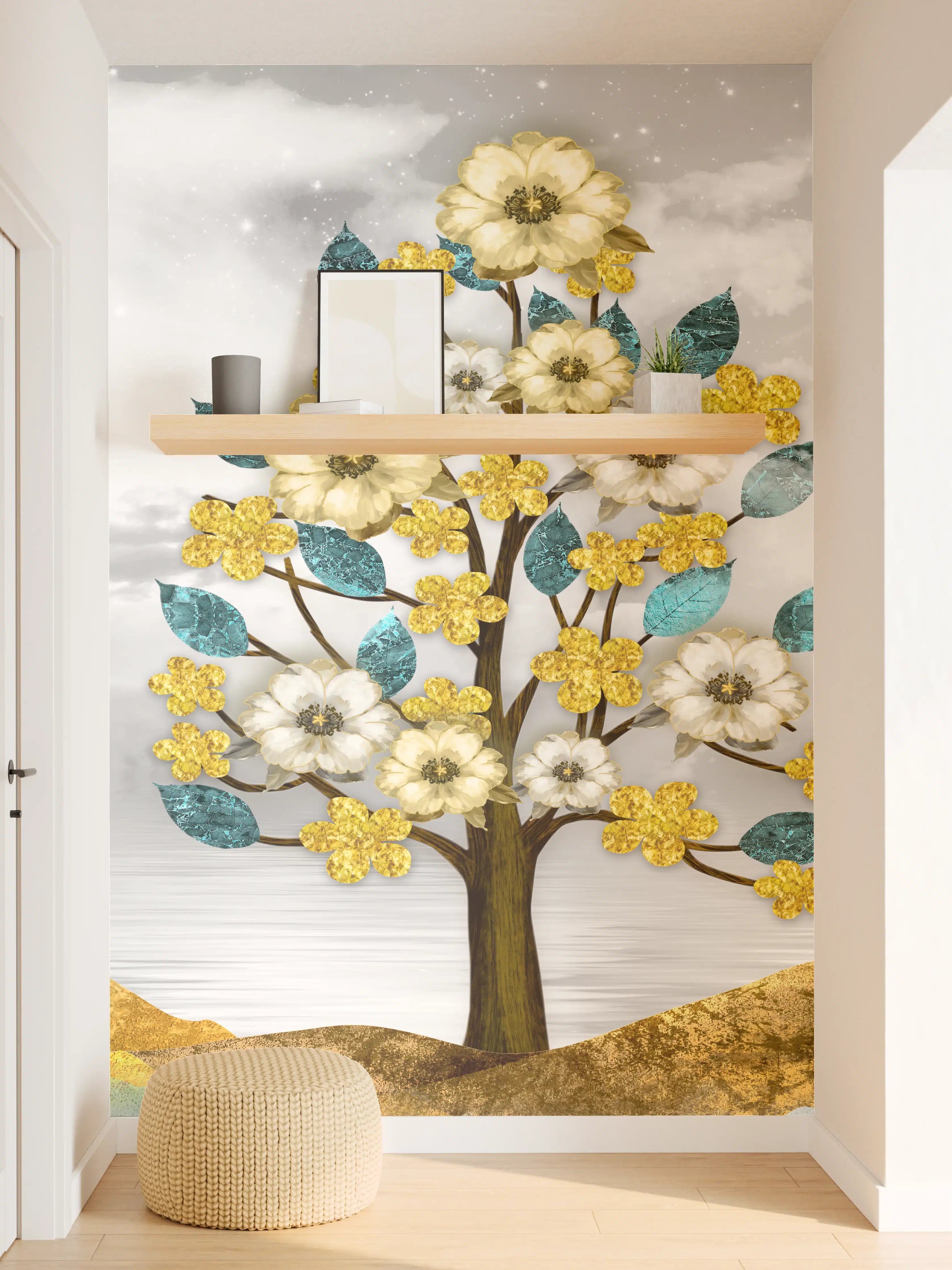 Wandverkleidung Flur - Florale Kunstmalerei - Natur