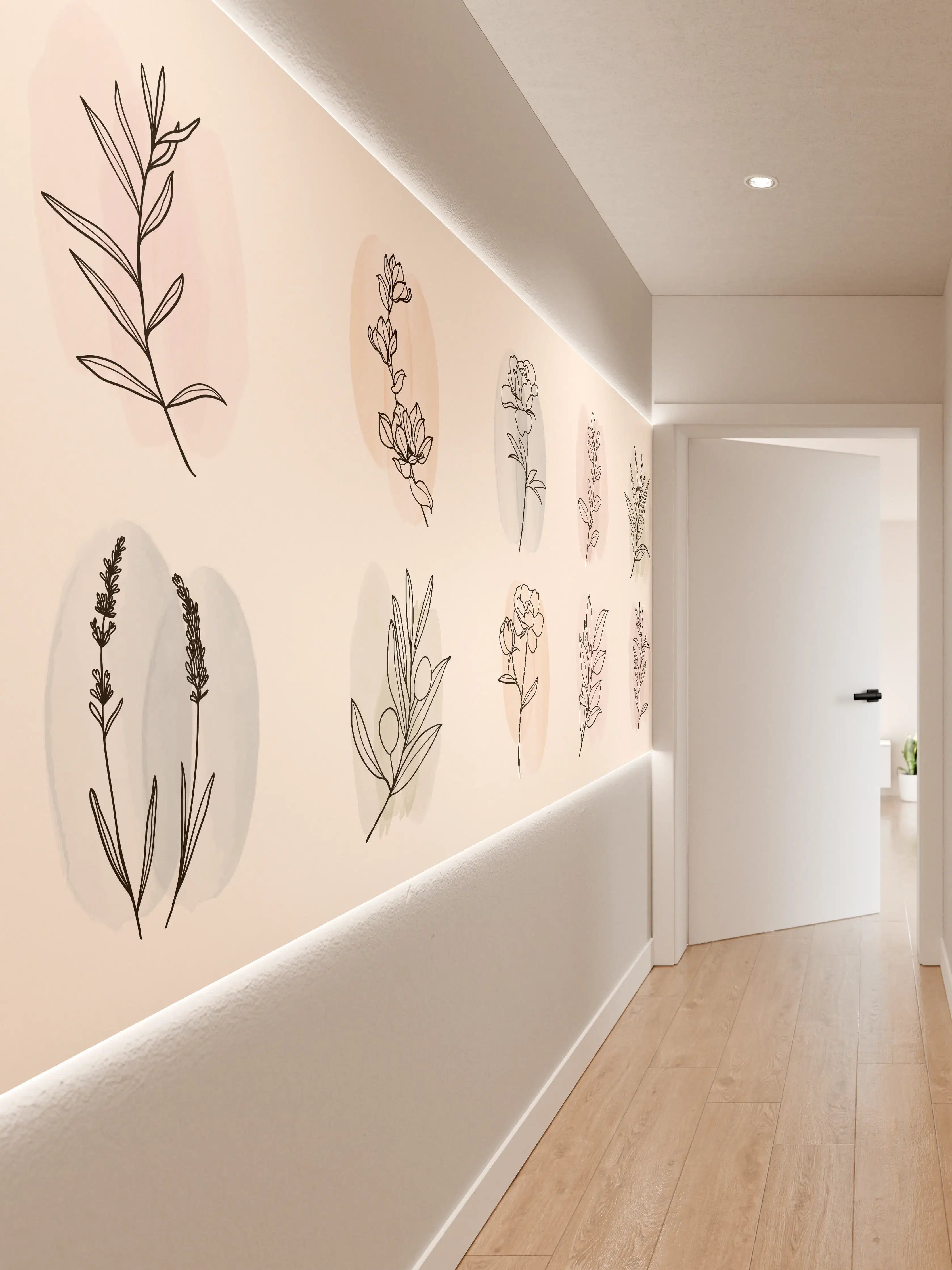 Wandverkleidung Flur - Florale Lineart Zeichnung Kollektion
