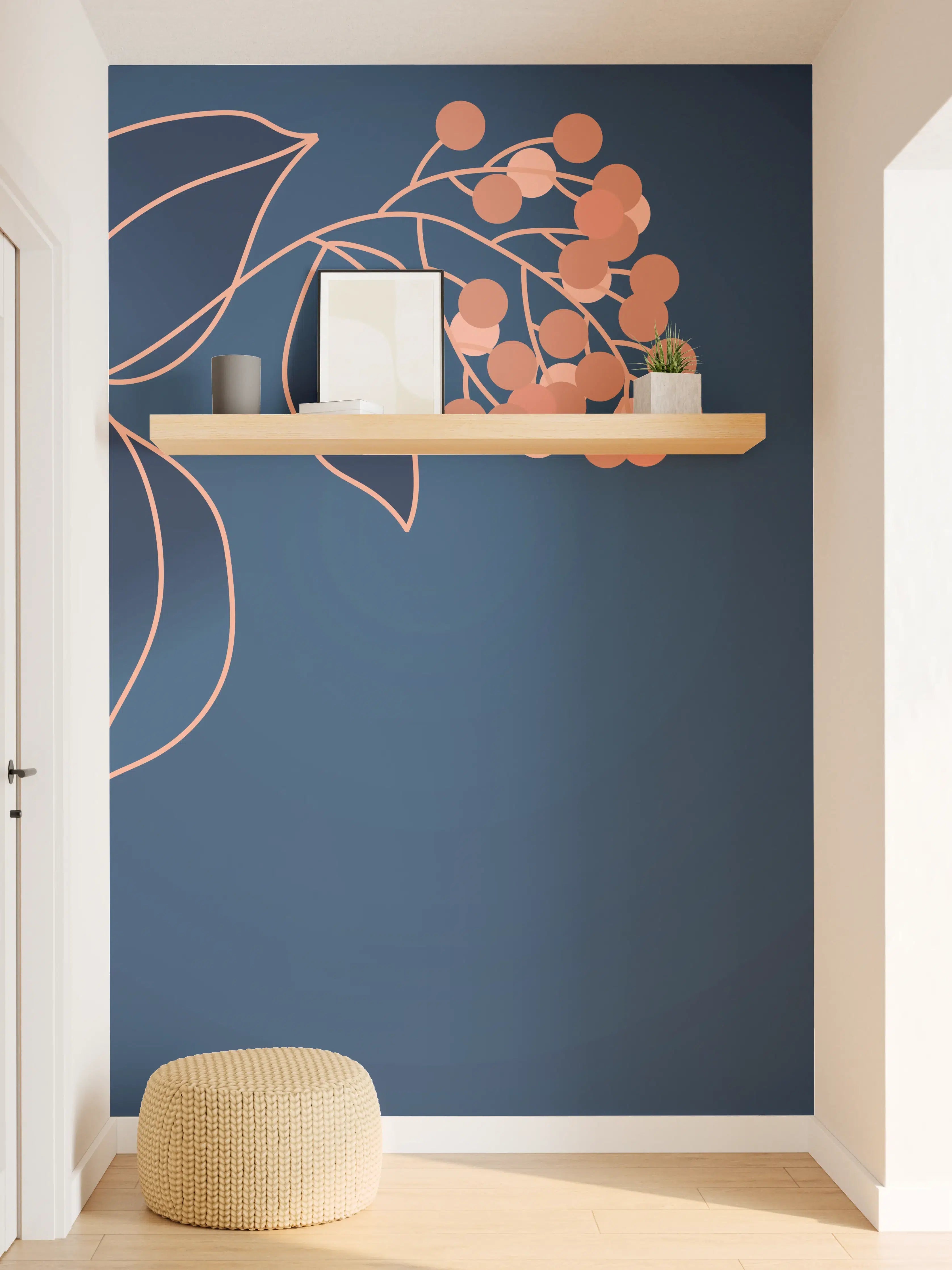 Wandverkleidung Flur - Florales Muster Navy-Orange
