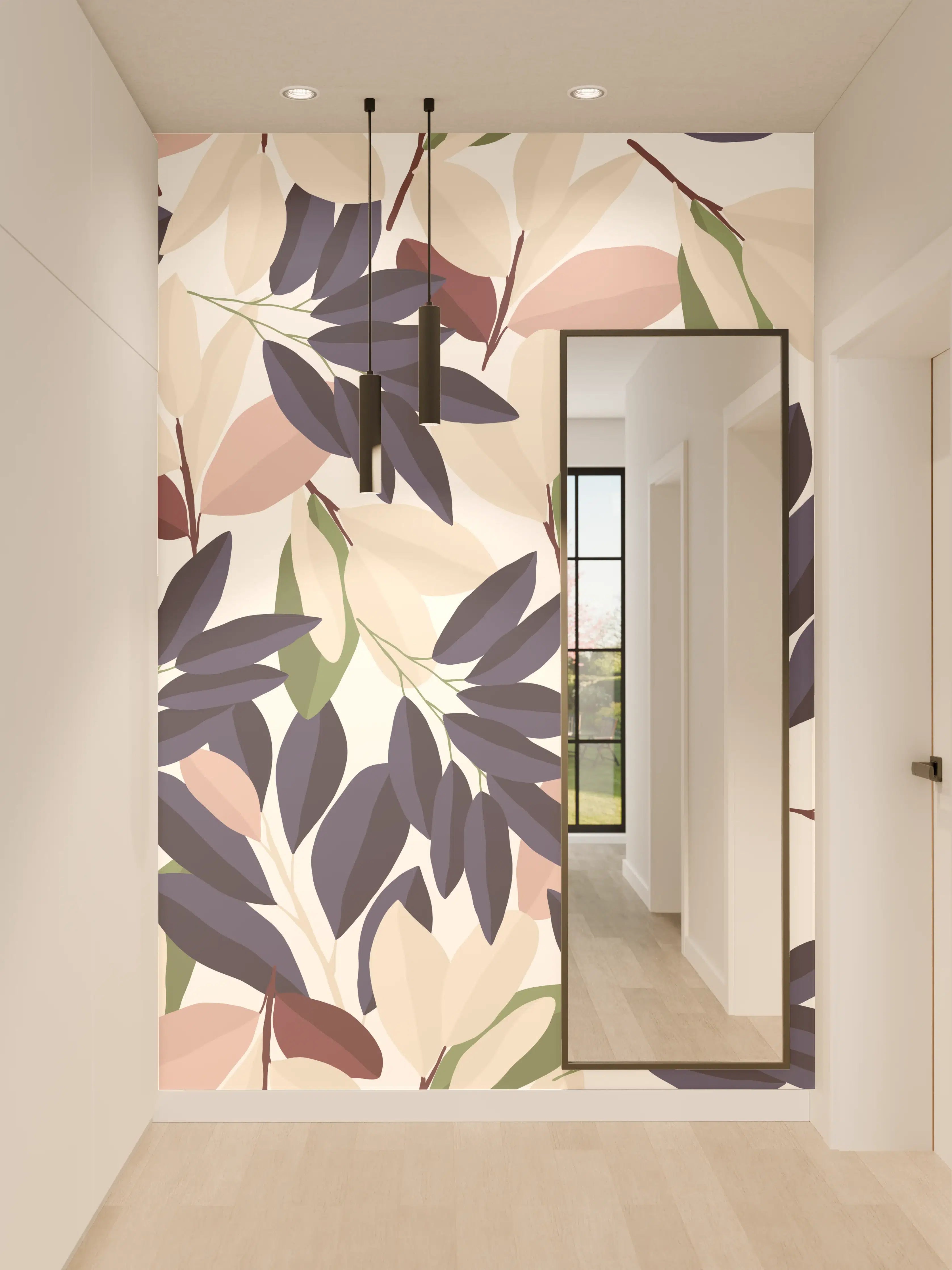Wandverkleidung Flur - Florales Muster Pastellfarben