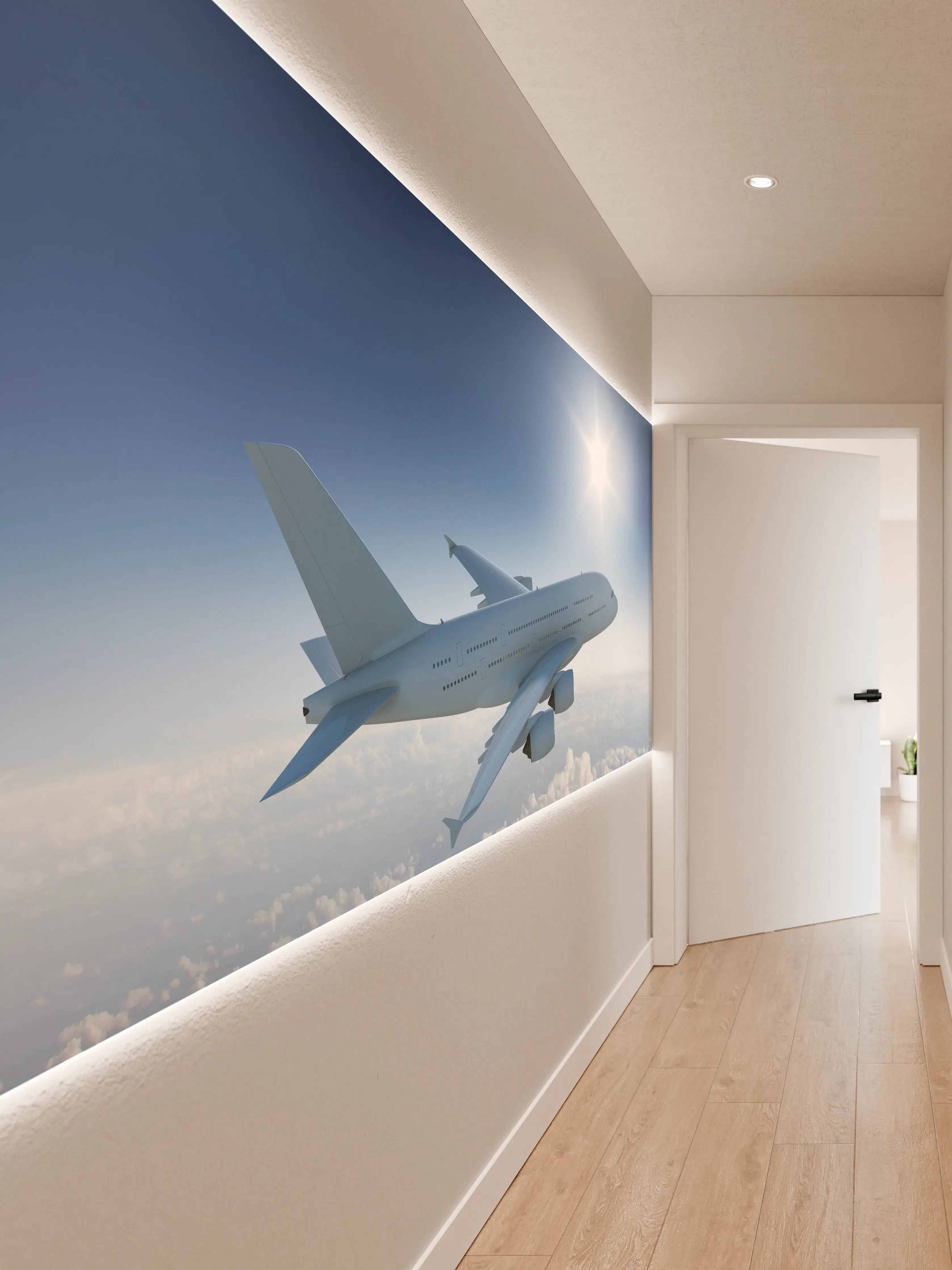 Wandverkleidung Flur - Flugzeug über weißen Wolken