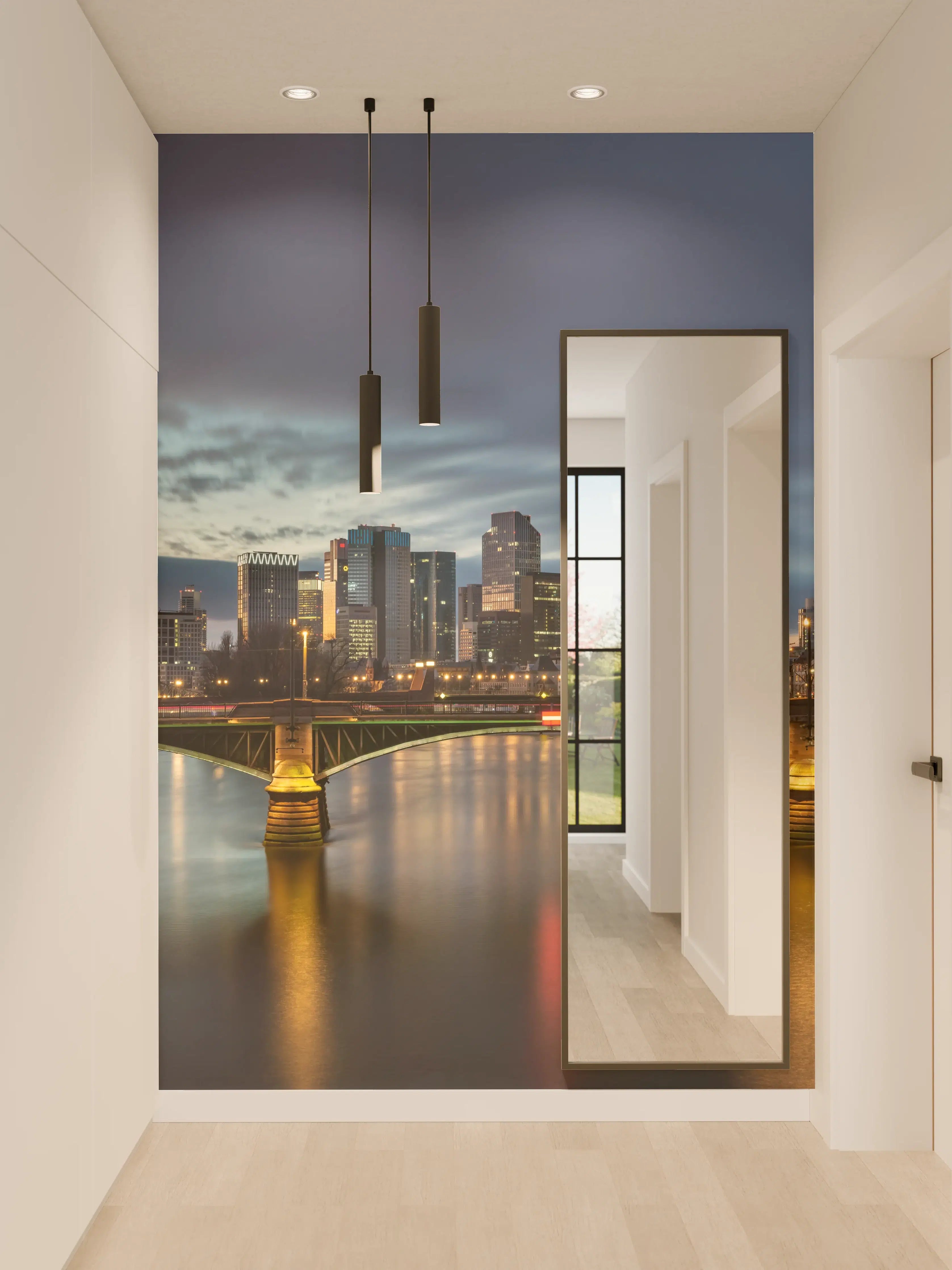 Wandverkleidung Flur - Flussansicht in der Dämmerung von Frankfurt