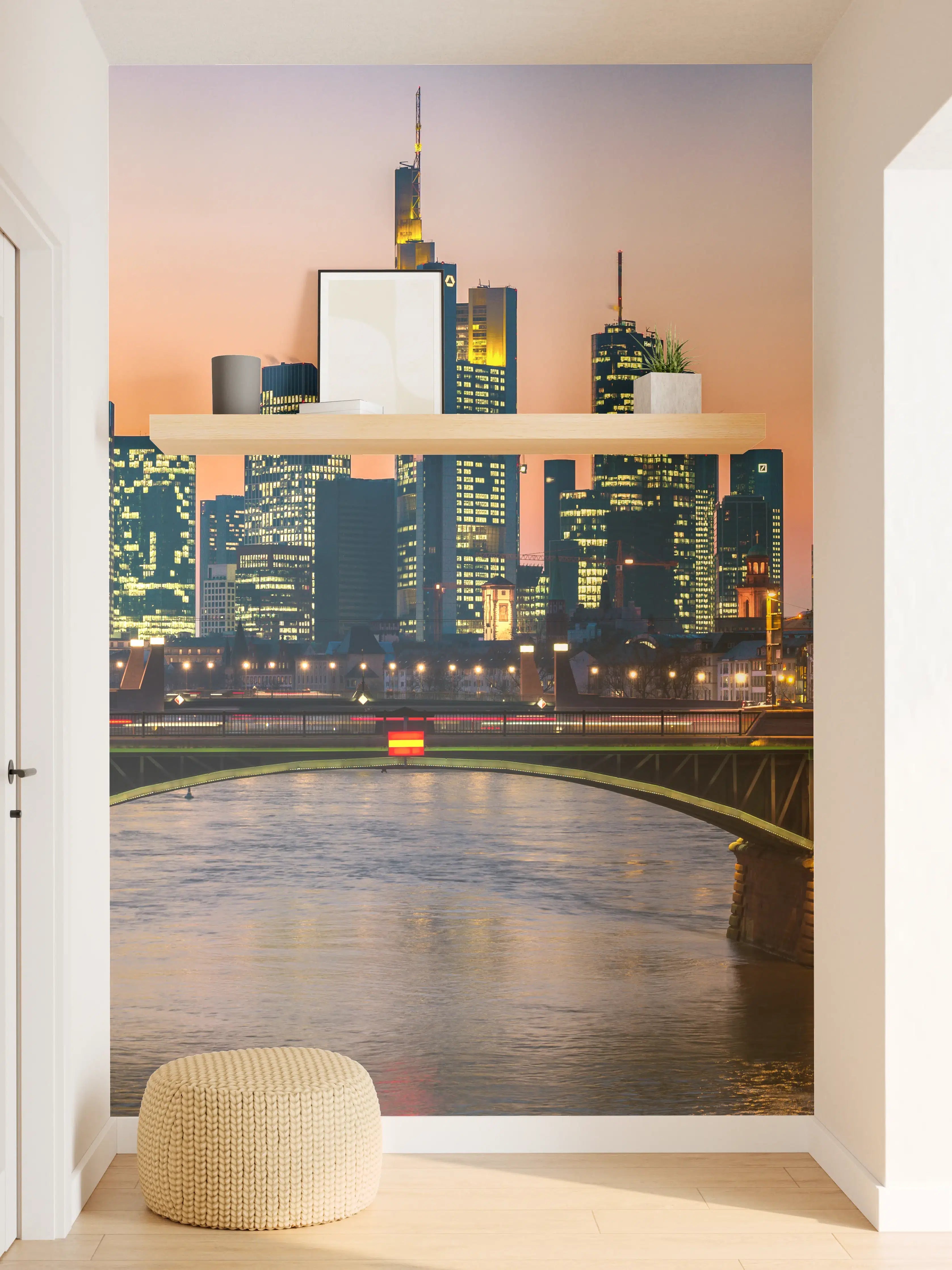 Wandverkleidung Flur - Frankfurt Skyline Sonnenuntergang