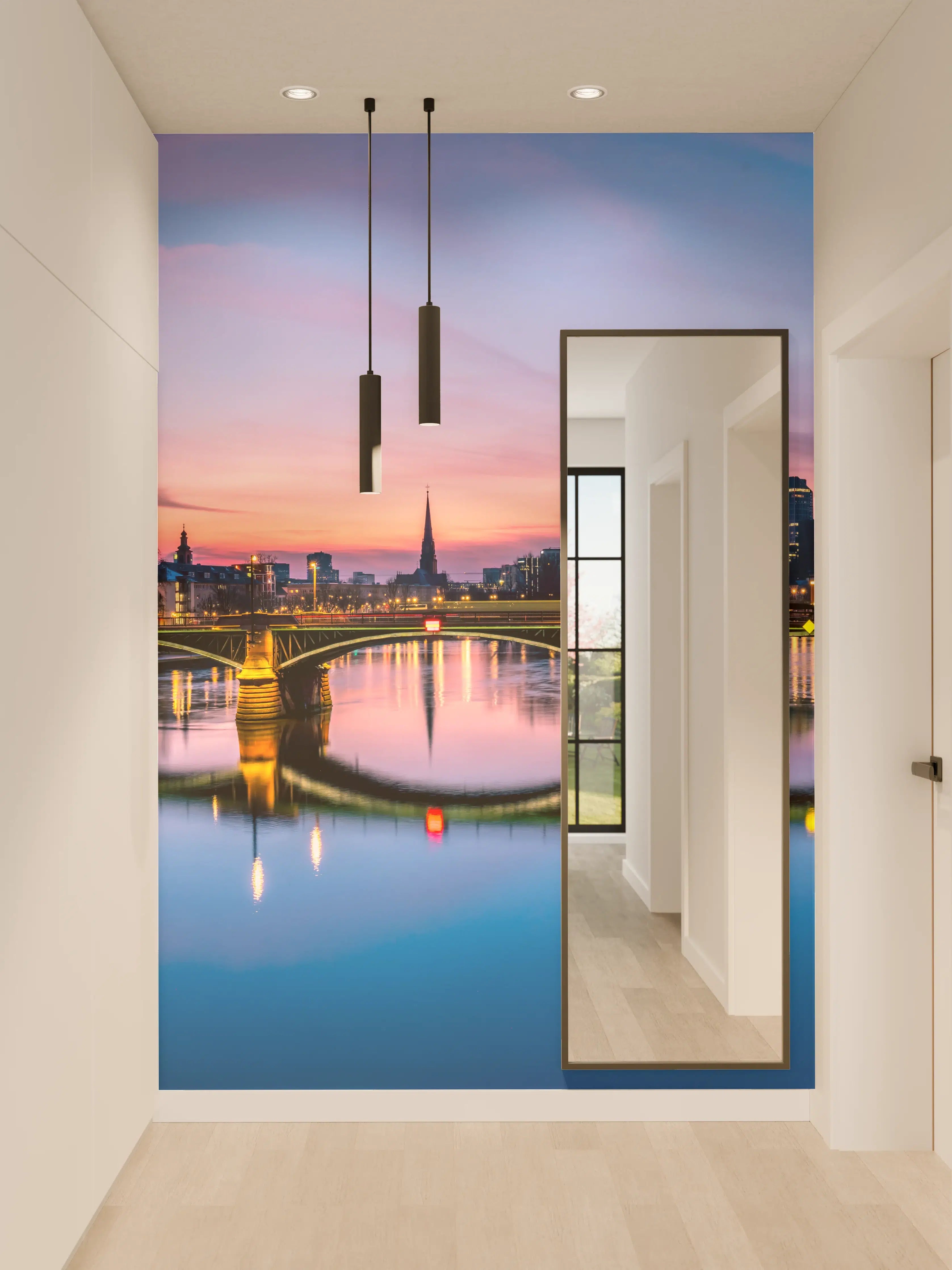 Wandverkleidung Flur - Frankfurt Skyline Wasserspiegelung