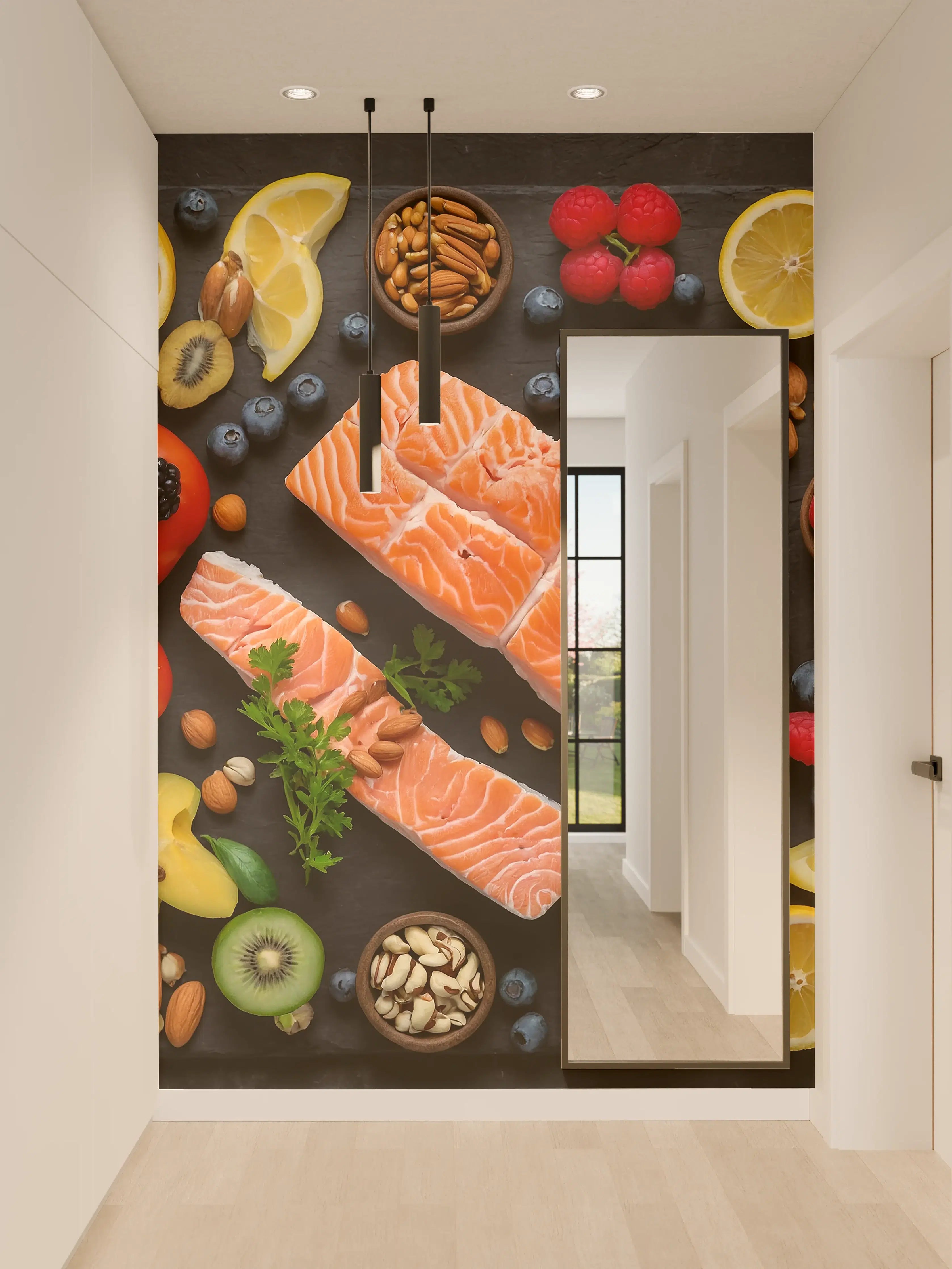 Wandverkleidung Flur - Frischer Lachs mit Beeren