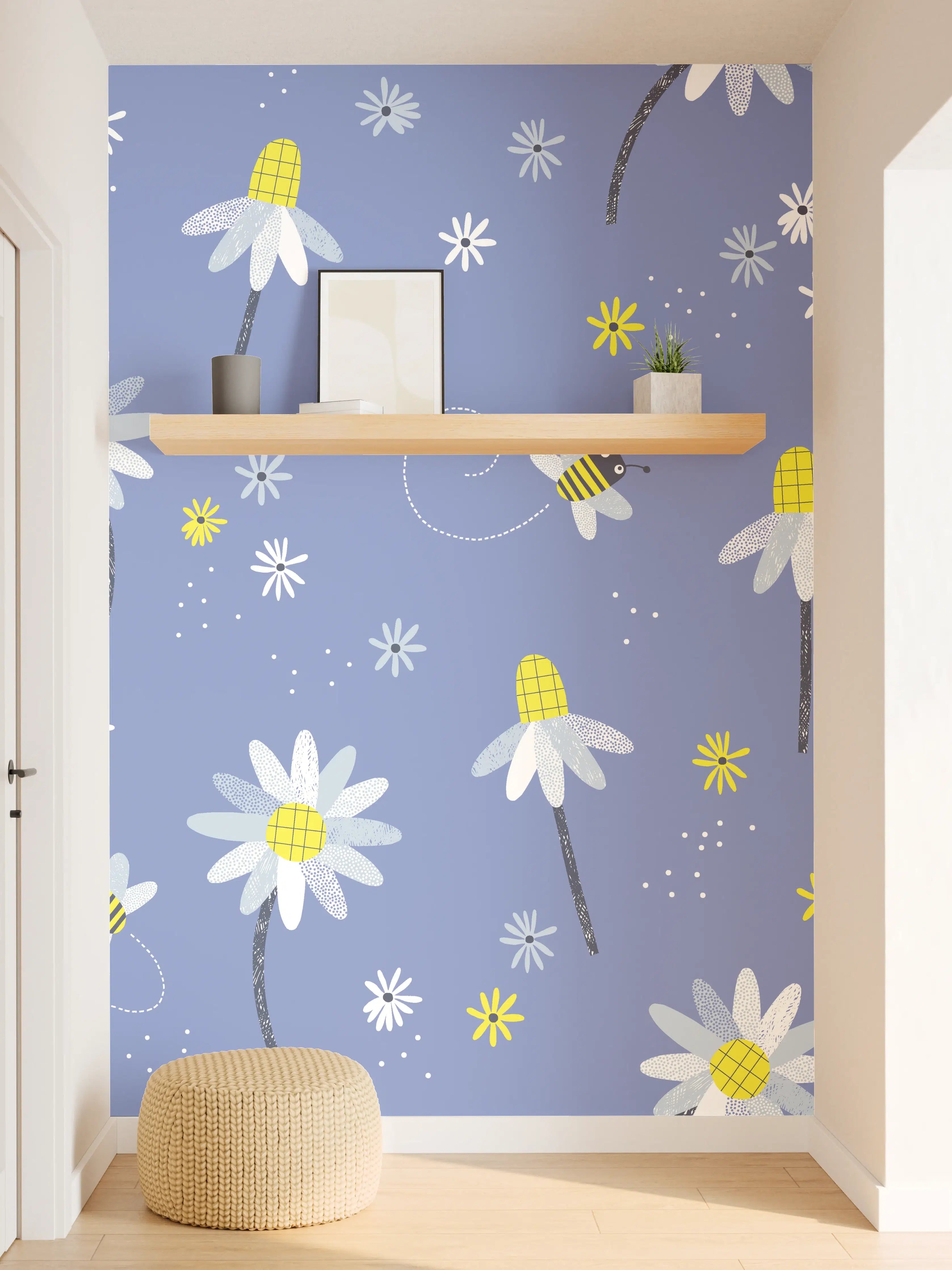 Wandverkleidung Flur - Fröhliche Blumendekoration mit Bienen