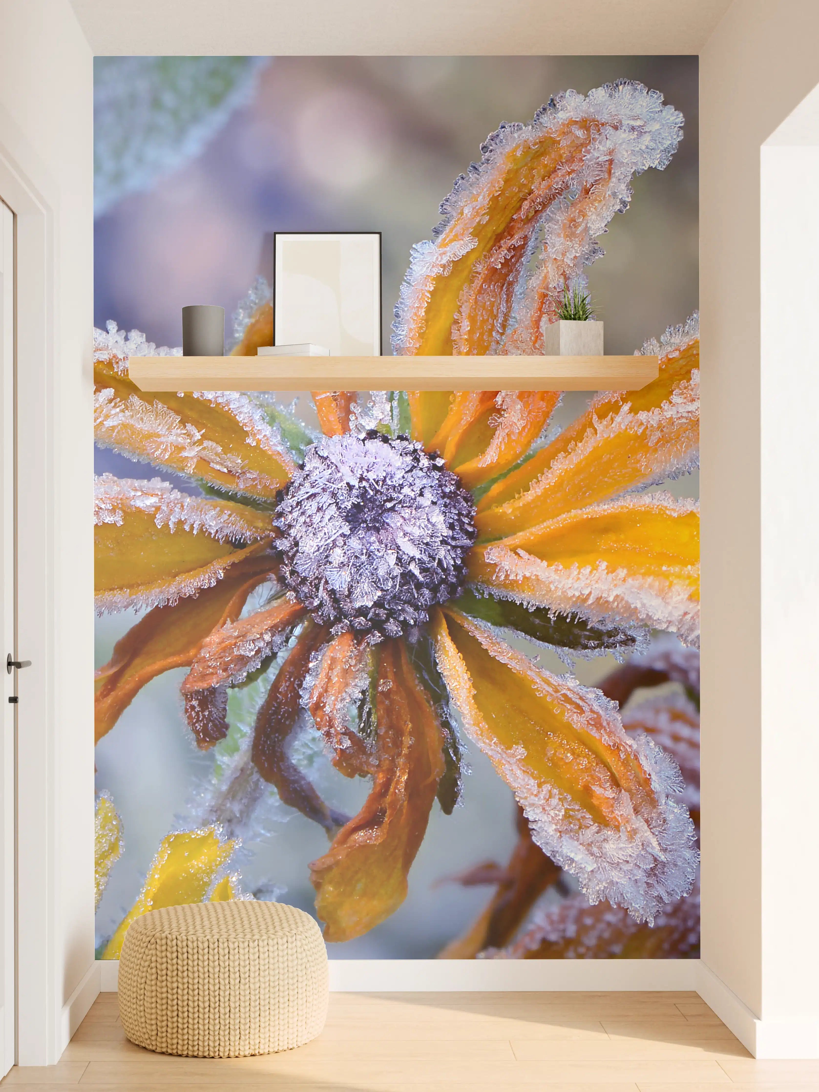 Wandverkleidung Flur - Frostige Blumen im Winter