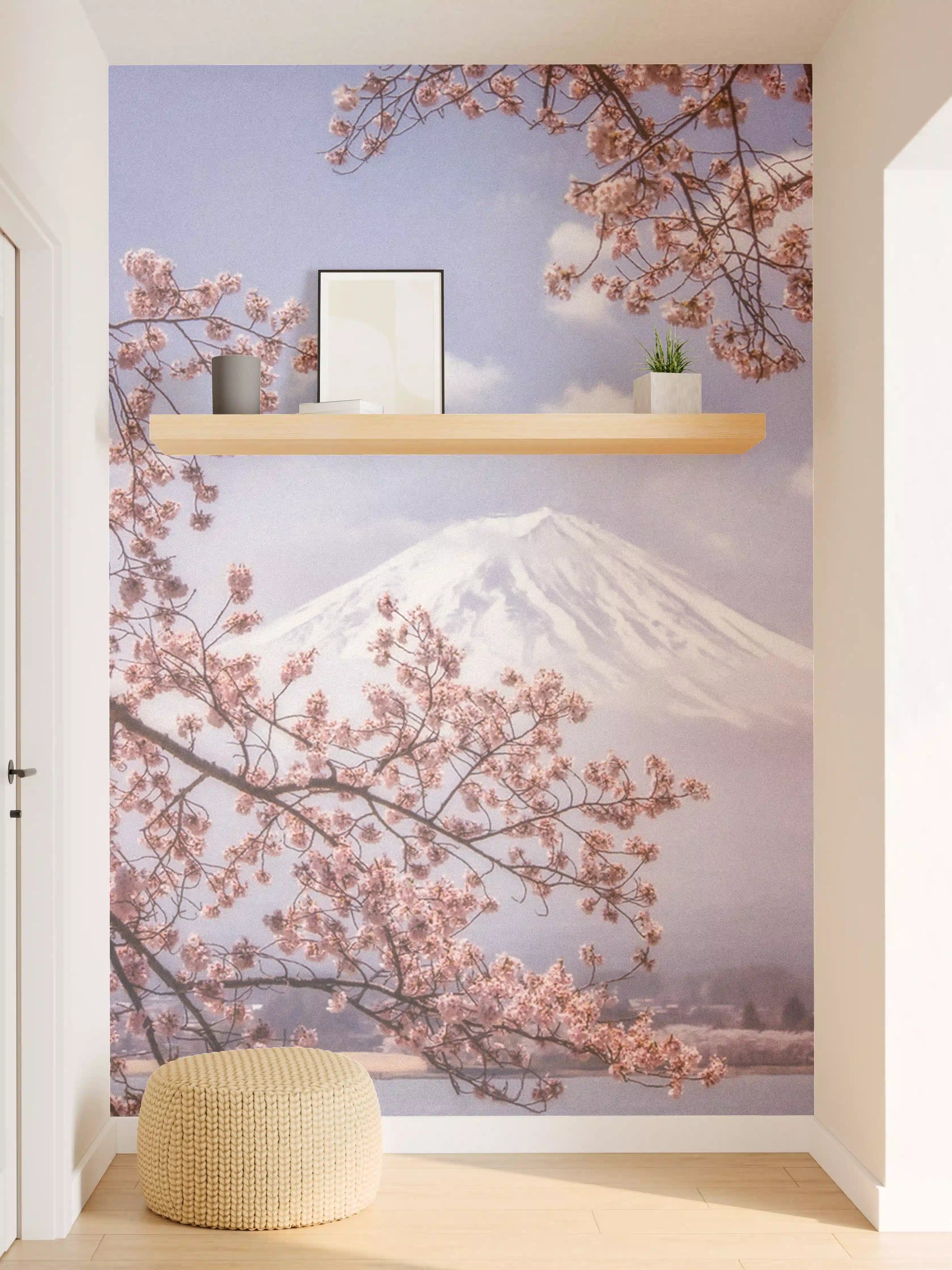 Wandverkleidung Flur - Frühling an Fuji: Kirschblüten vor Mount Fuji