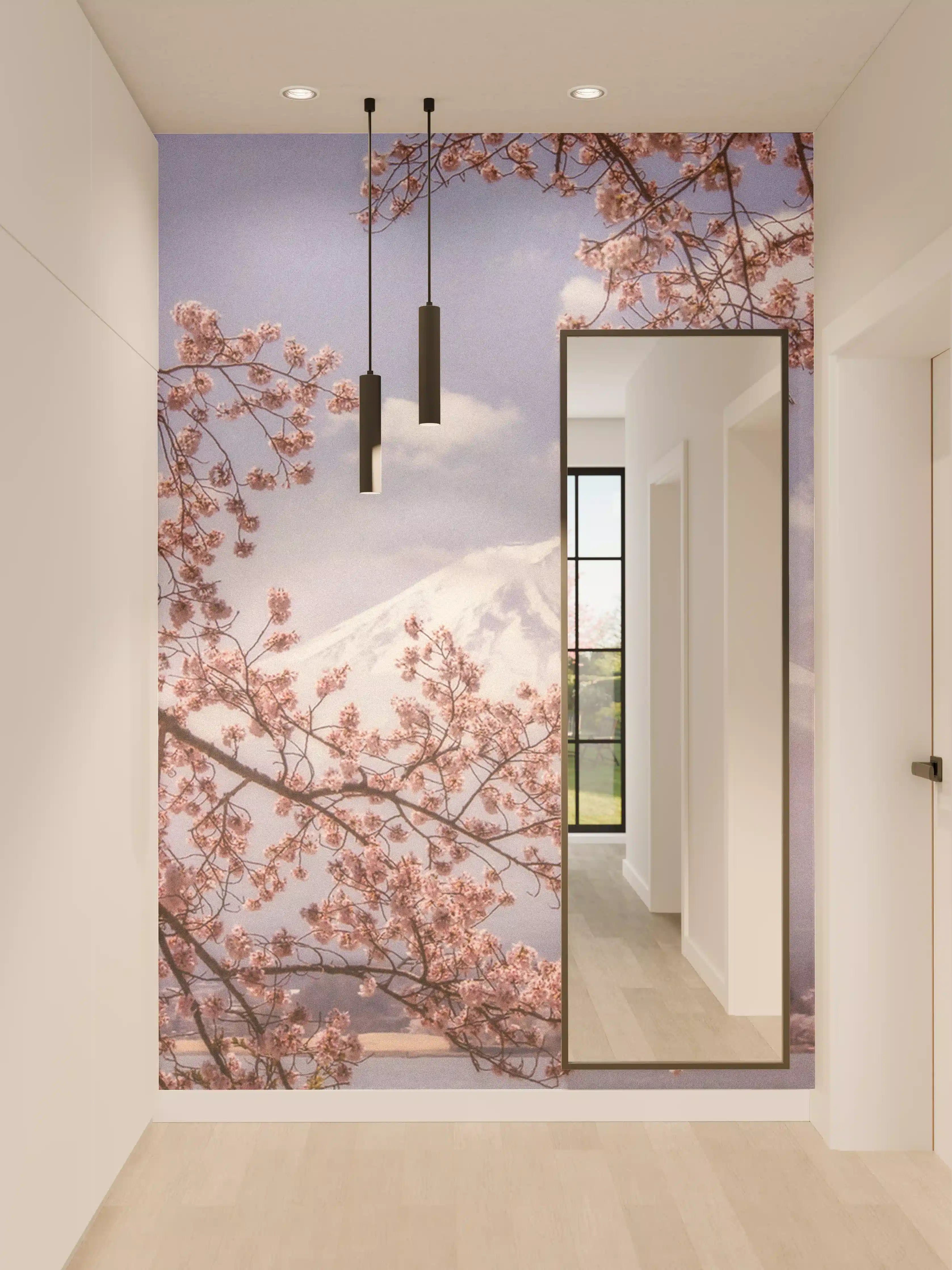 Wandverkleidung Flur - Frühling an Fuji: Kirschblüten vor Mount Fuji