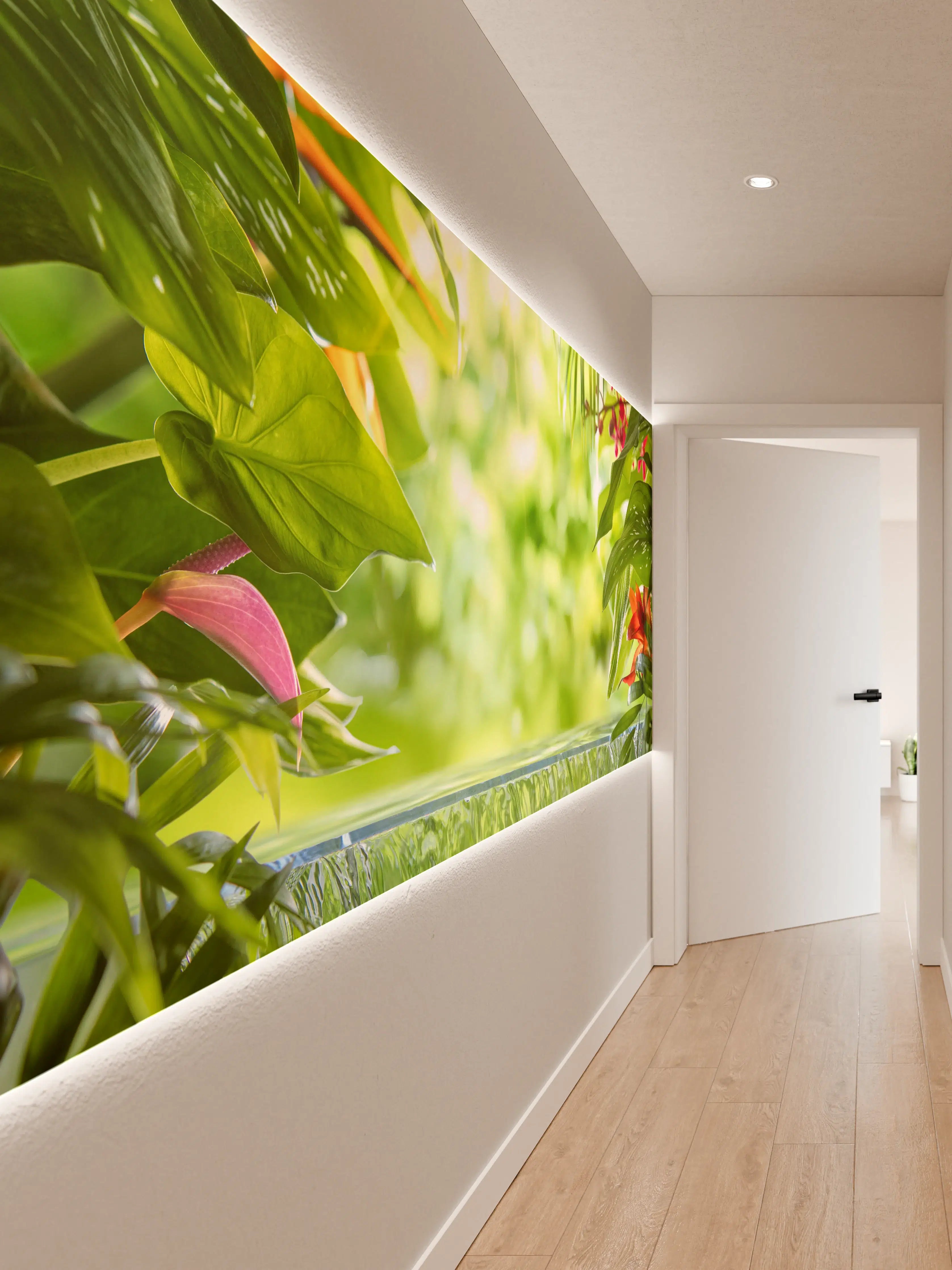 Wandverkleidung Flur - Frühling in der Natur – Grüne Blätter und bunte Blumen