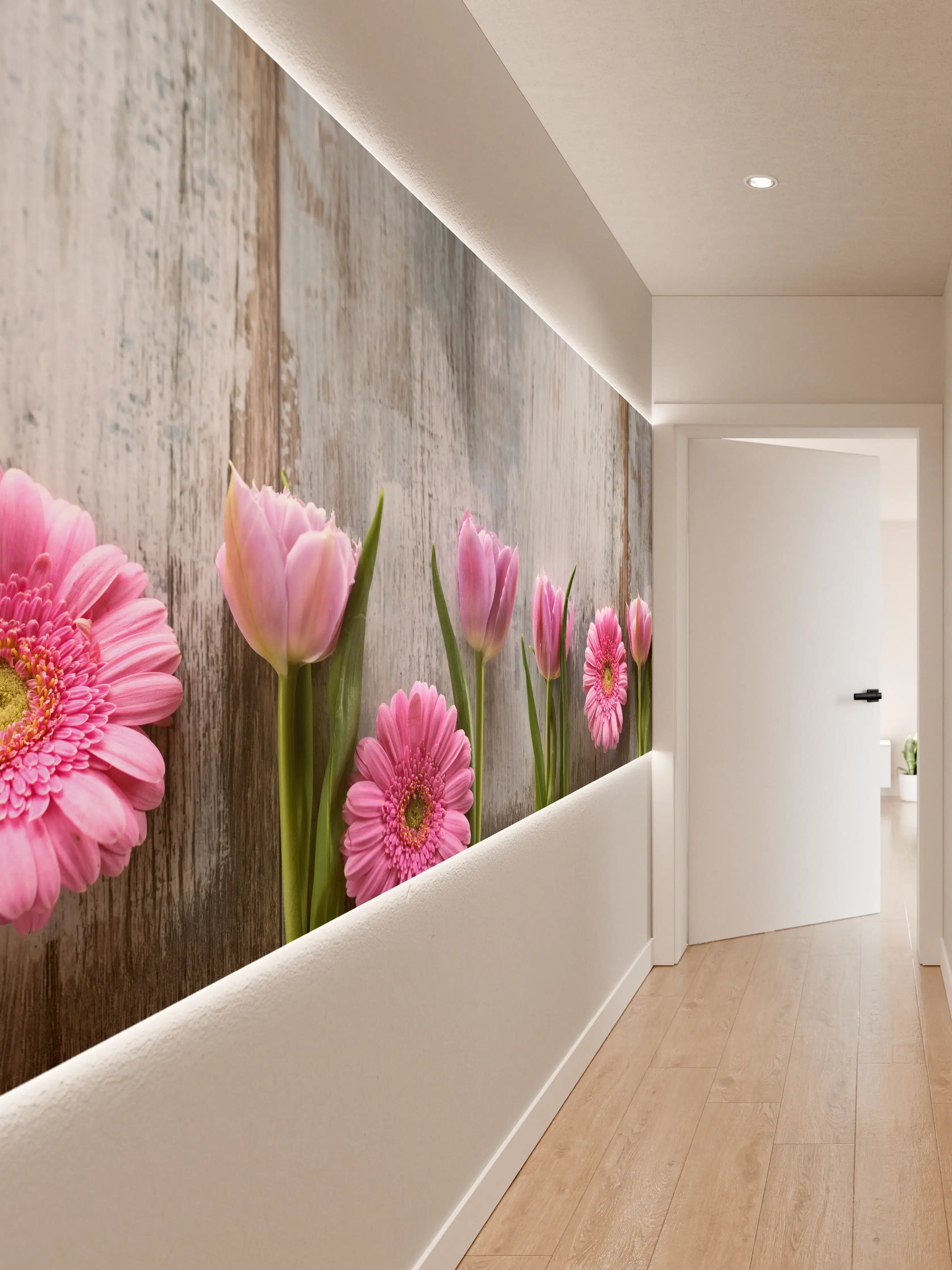 Wandverkleidung Flur - Frühlingsblumen auf schäbigem Holz