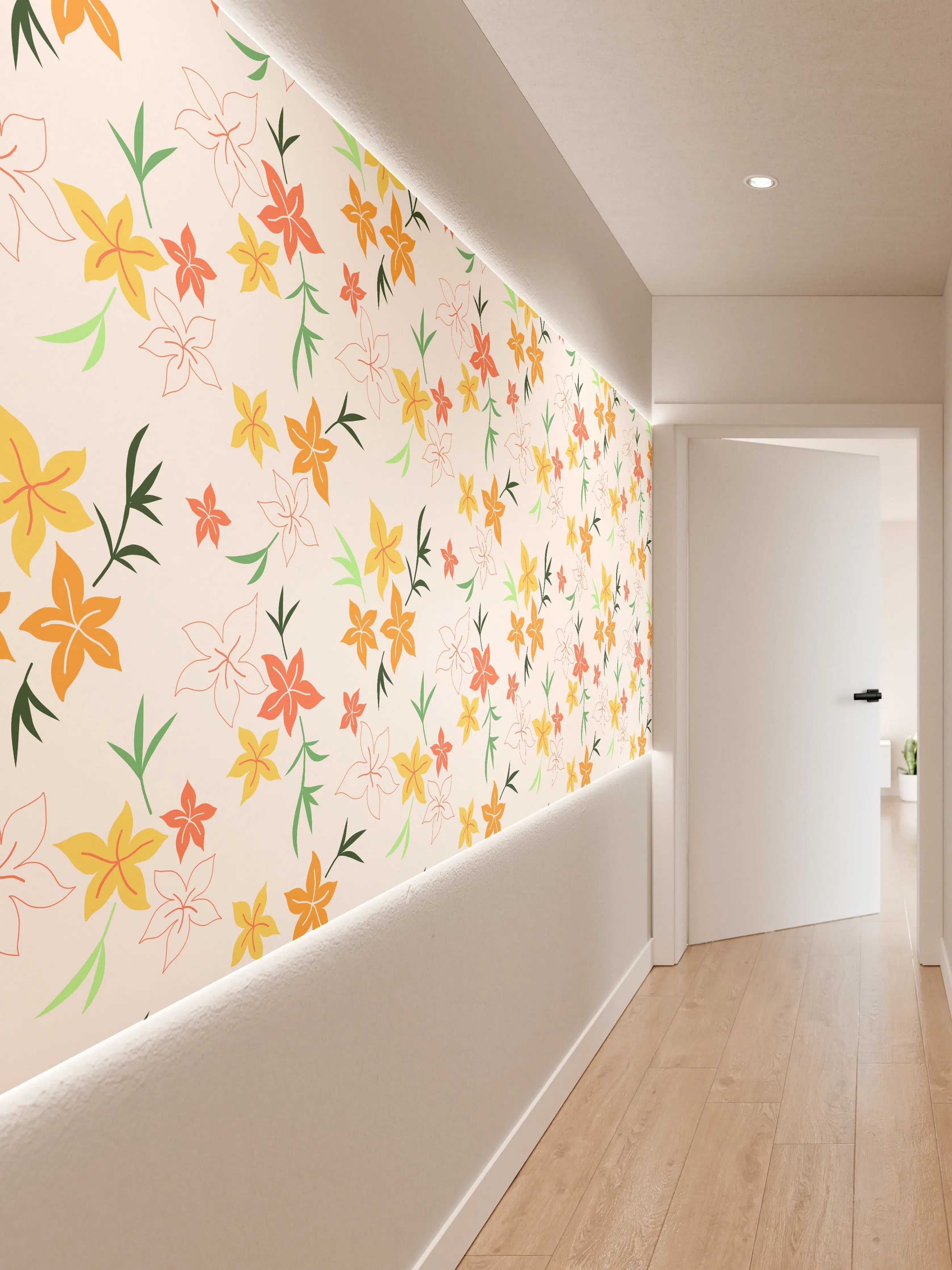 Wandverkleidung Flur - Frühlingshafte Blumenmuster
