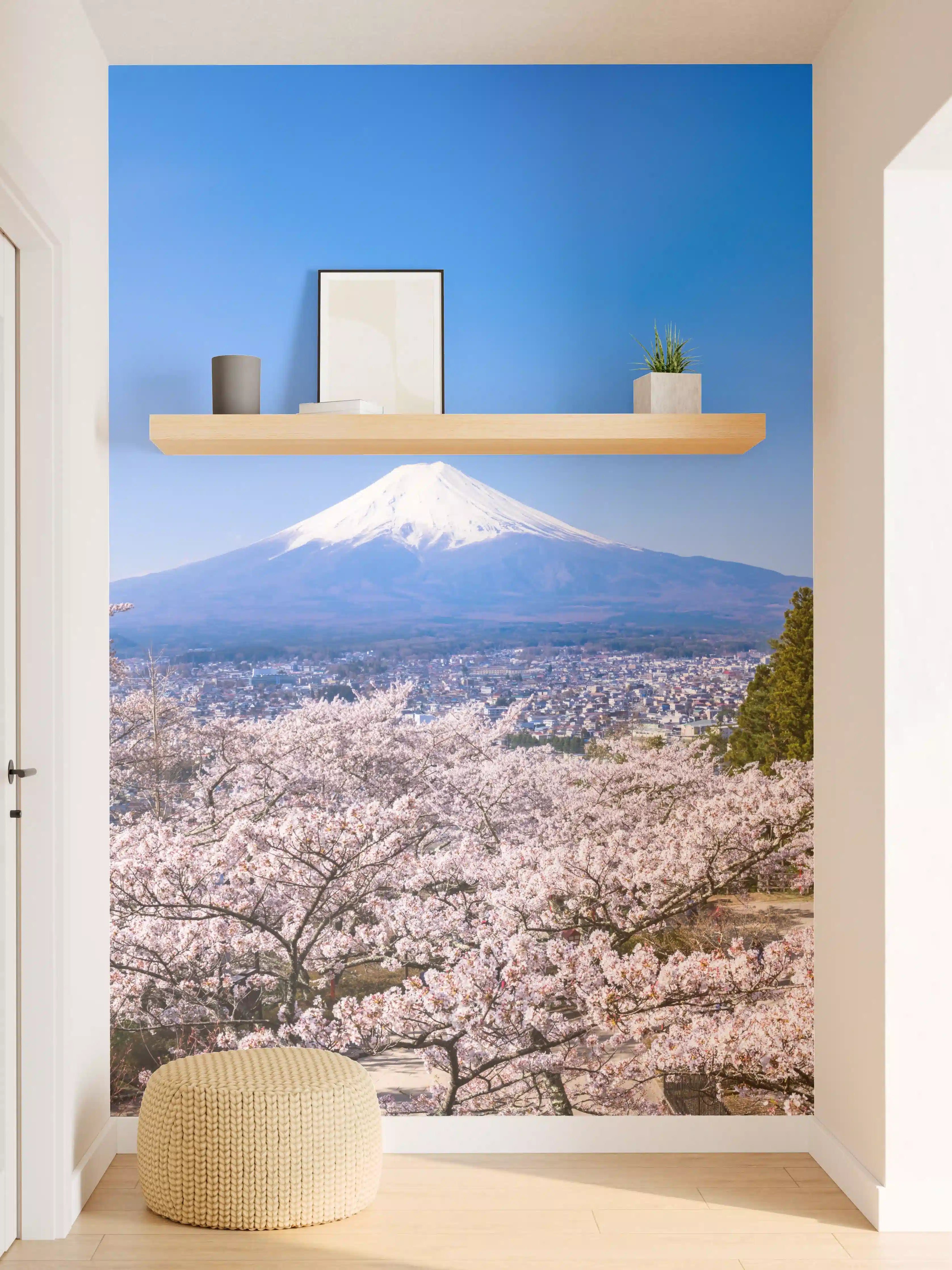 Wandverkleidung Flur - Fuji und Pagode im Kirschblütenmeer