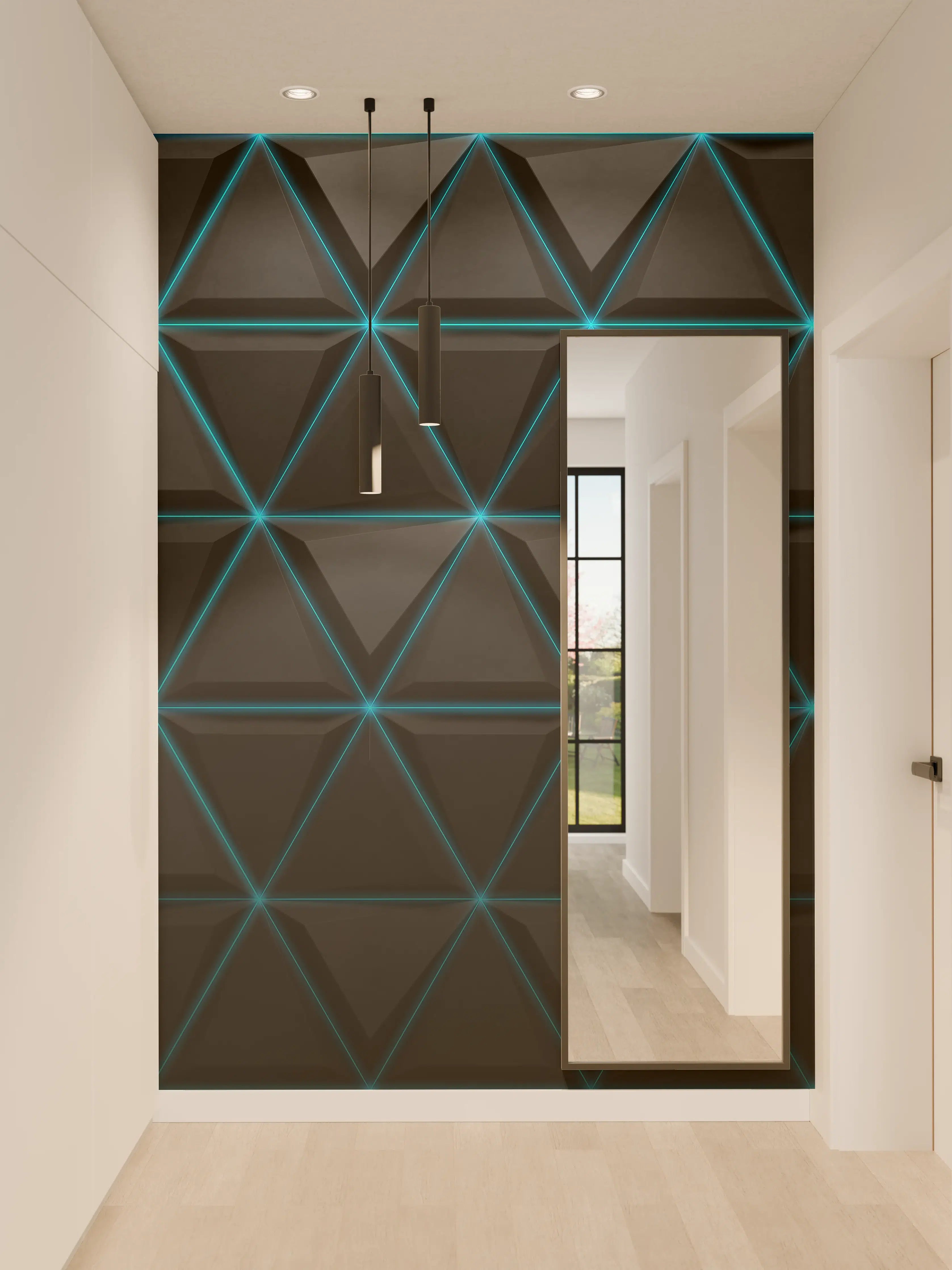 Wandverkleidung Flur - Futuristisches geometrisches Lichtmuster