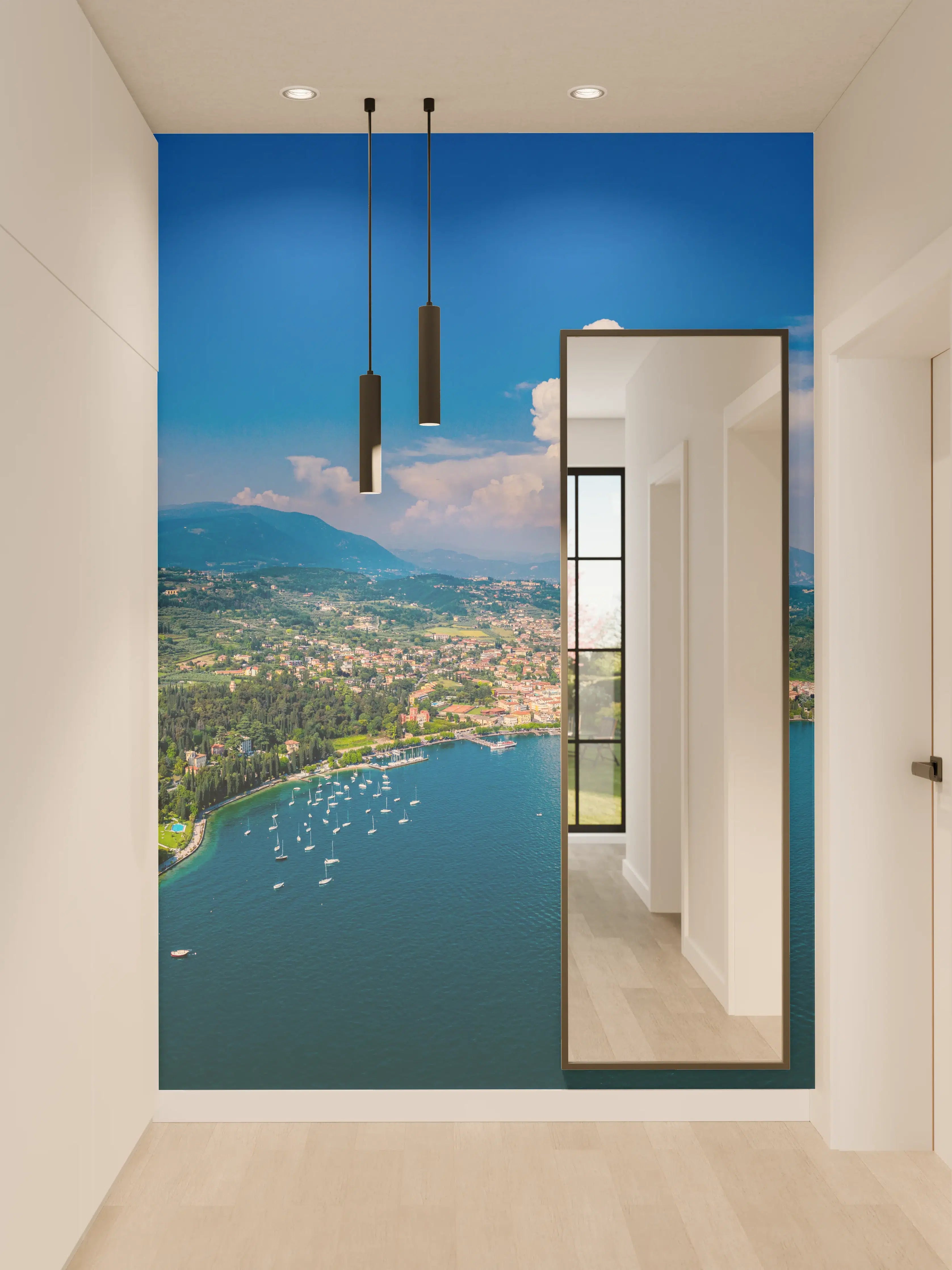 Wandverkleidung Flur - Gardasee Panorama Blau-Grün