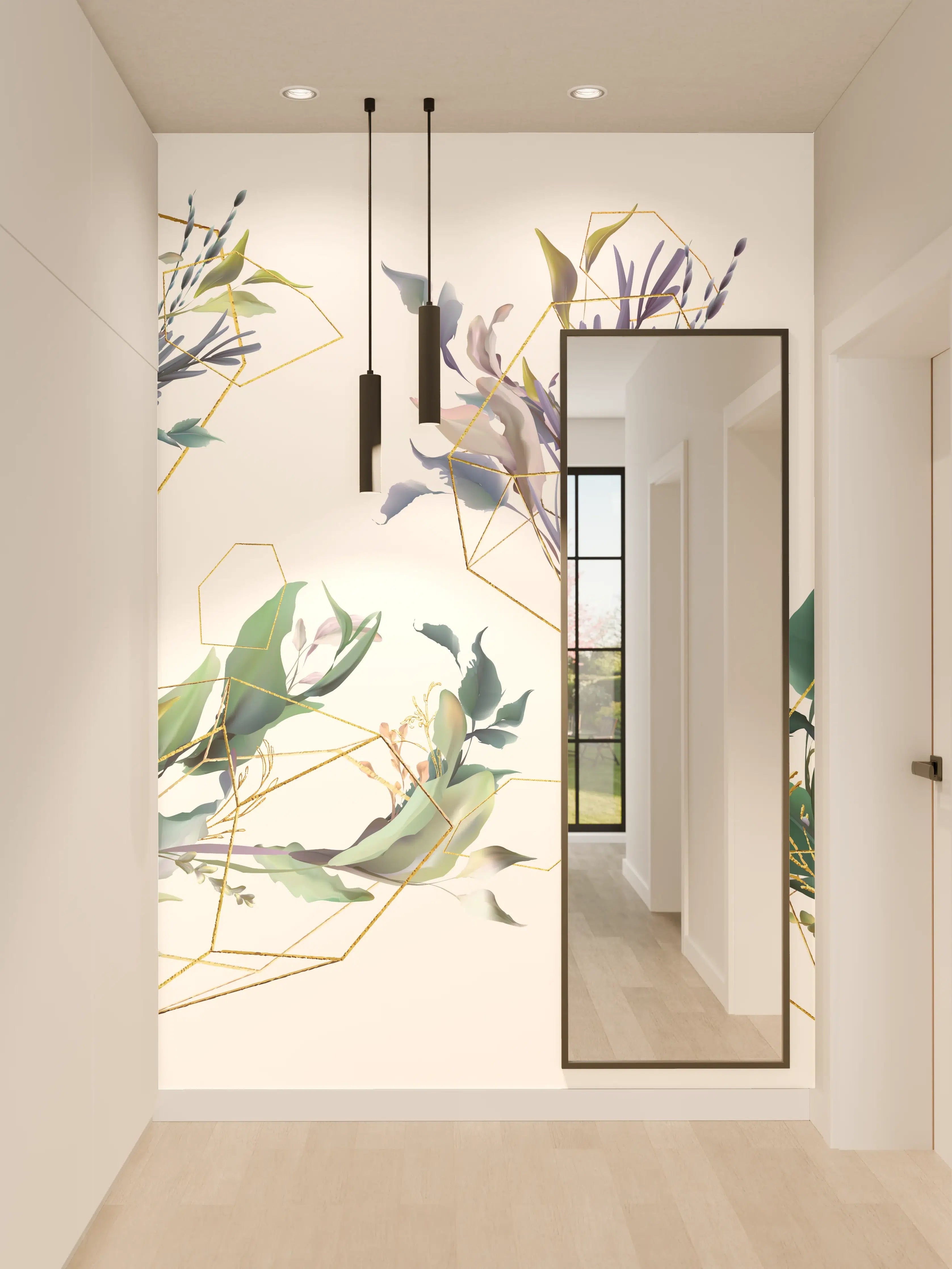 Wandverkleidung Flur - Geometrisch-Florales Kunstwerk