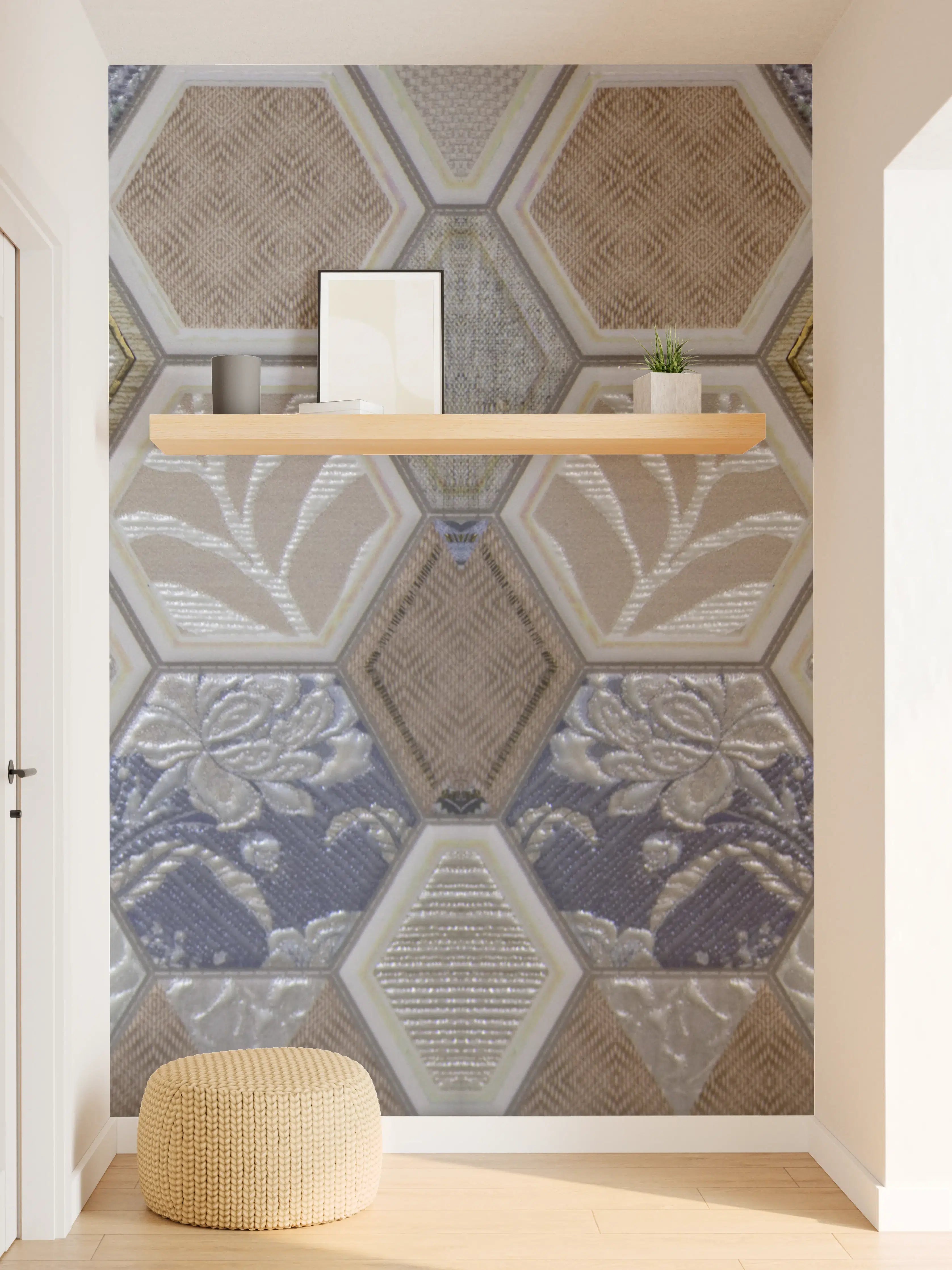 Wandverkleidung Flur - Geometrische Blau-Beige Fliesen