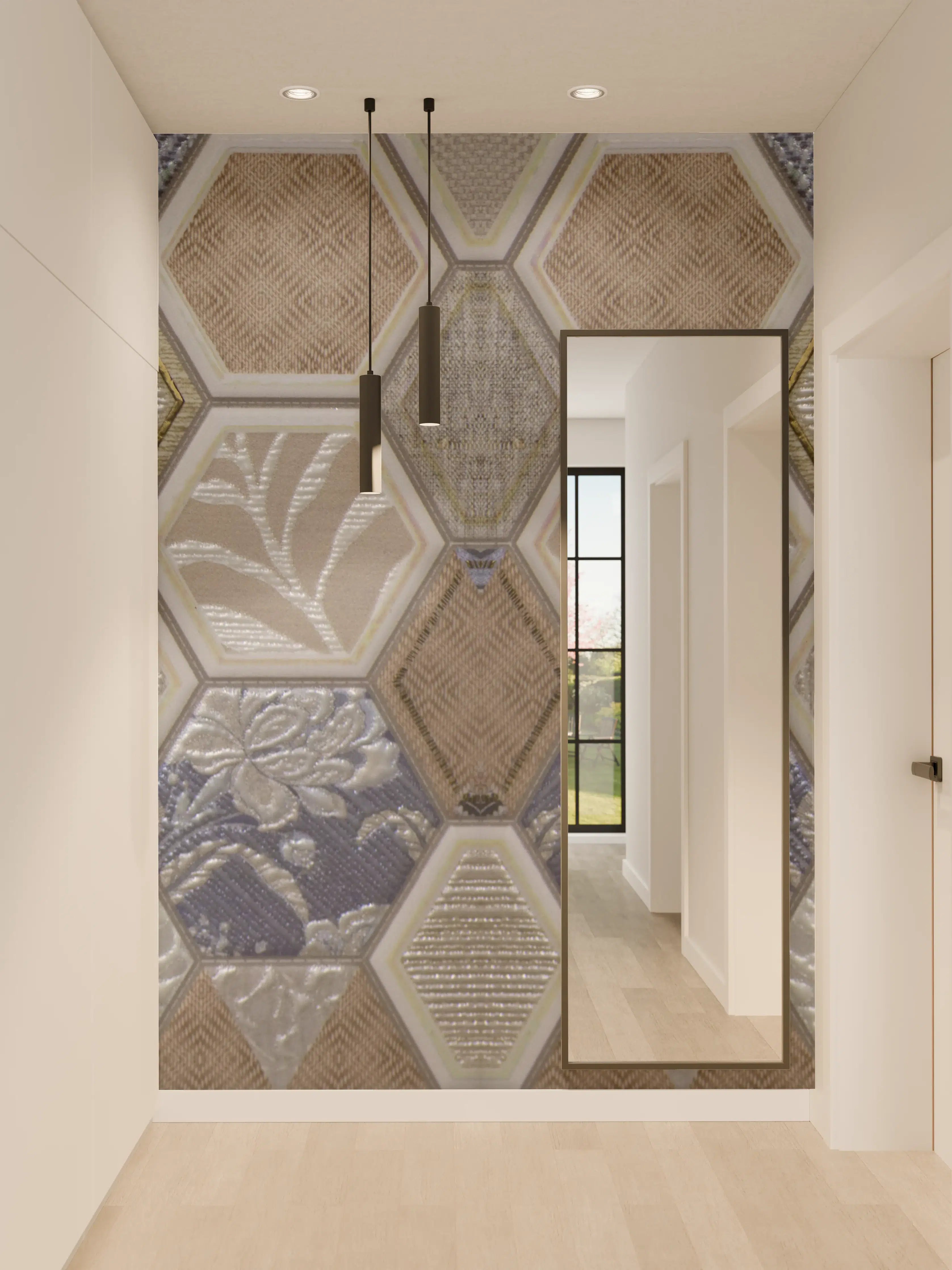 Wandverkleidung Flur - Geometrische Blau-Beige Fliesen