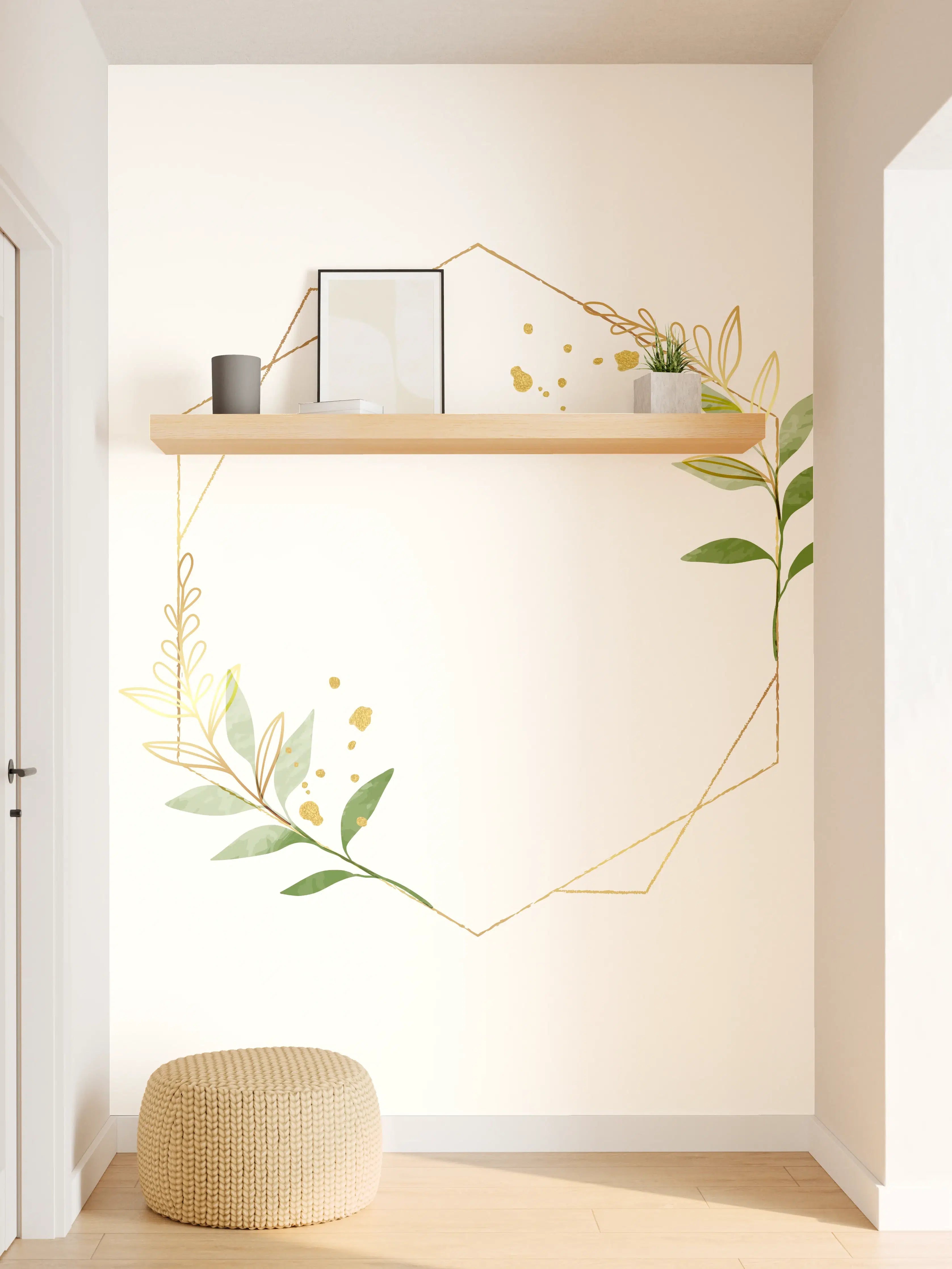 Wandverkleidung Flur - Geometrische Blumenrahmen Gold