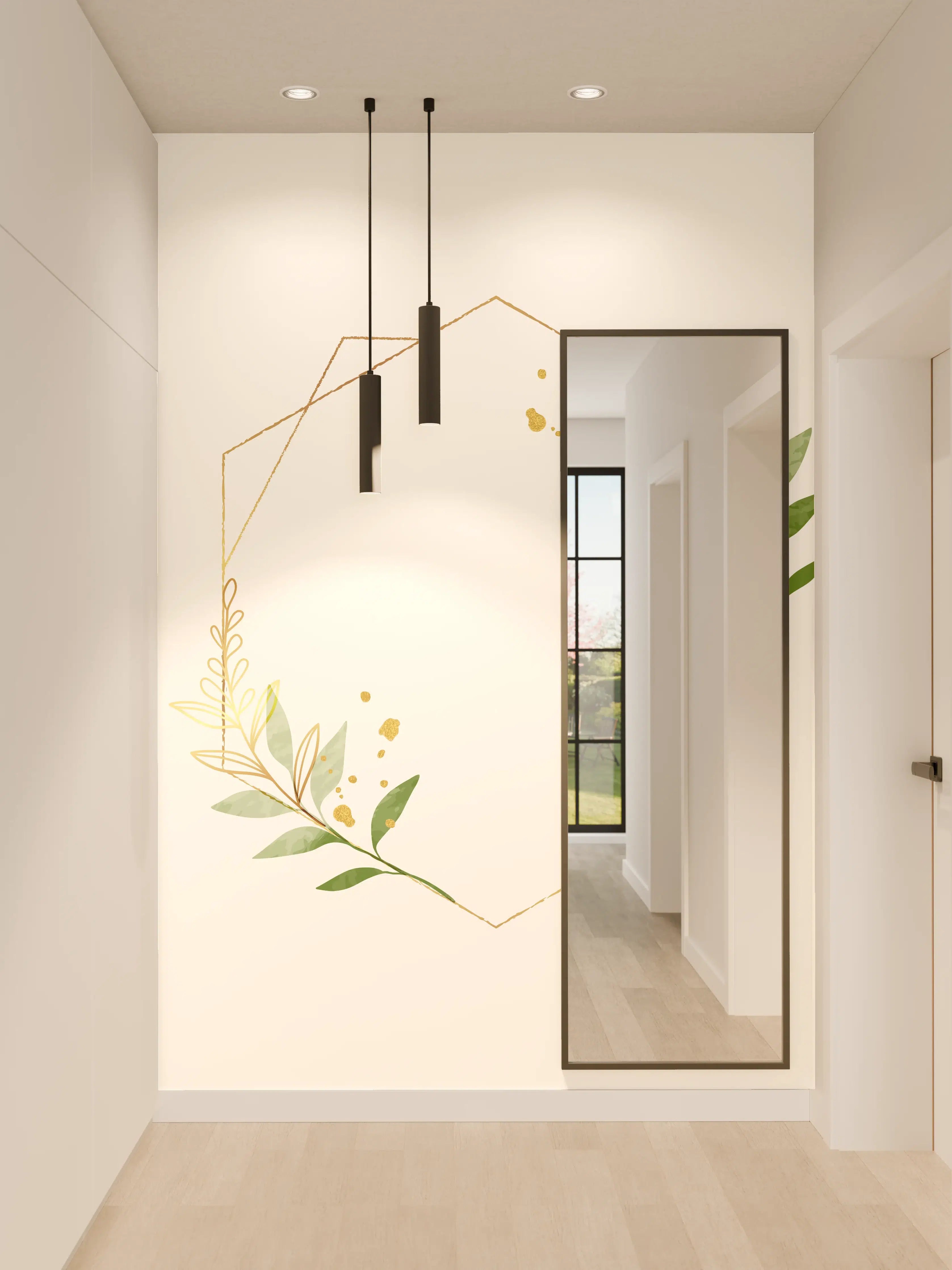 Wandverkleidung Flur - Geometrische Blumenrahmen Gold