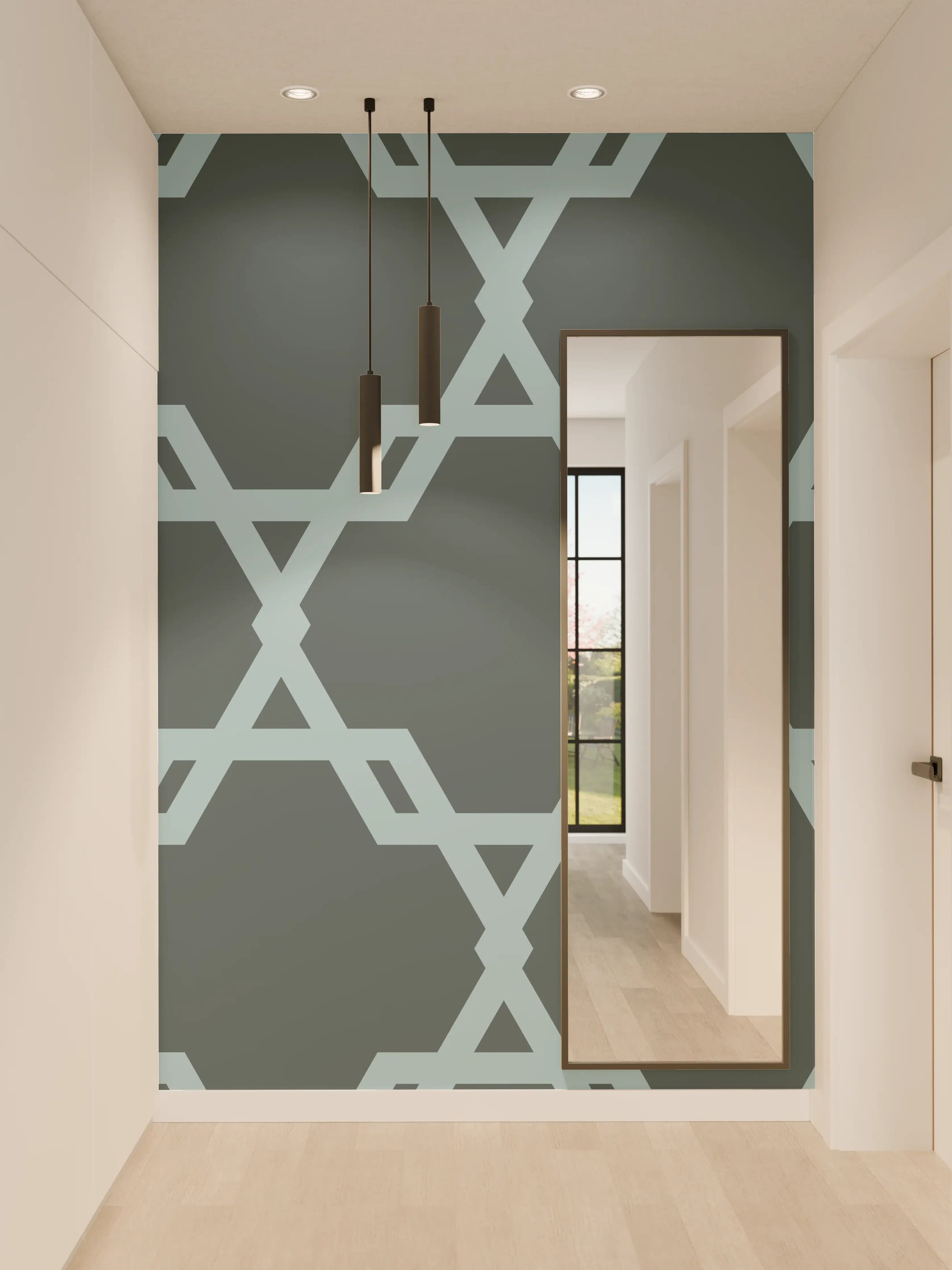Wandverkleidung Flur - Geometrisches Blaugrau Muster