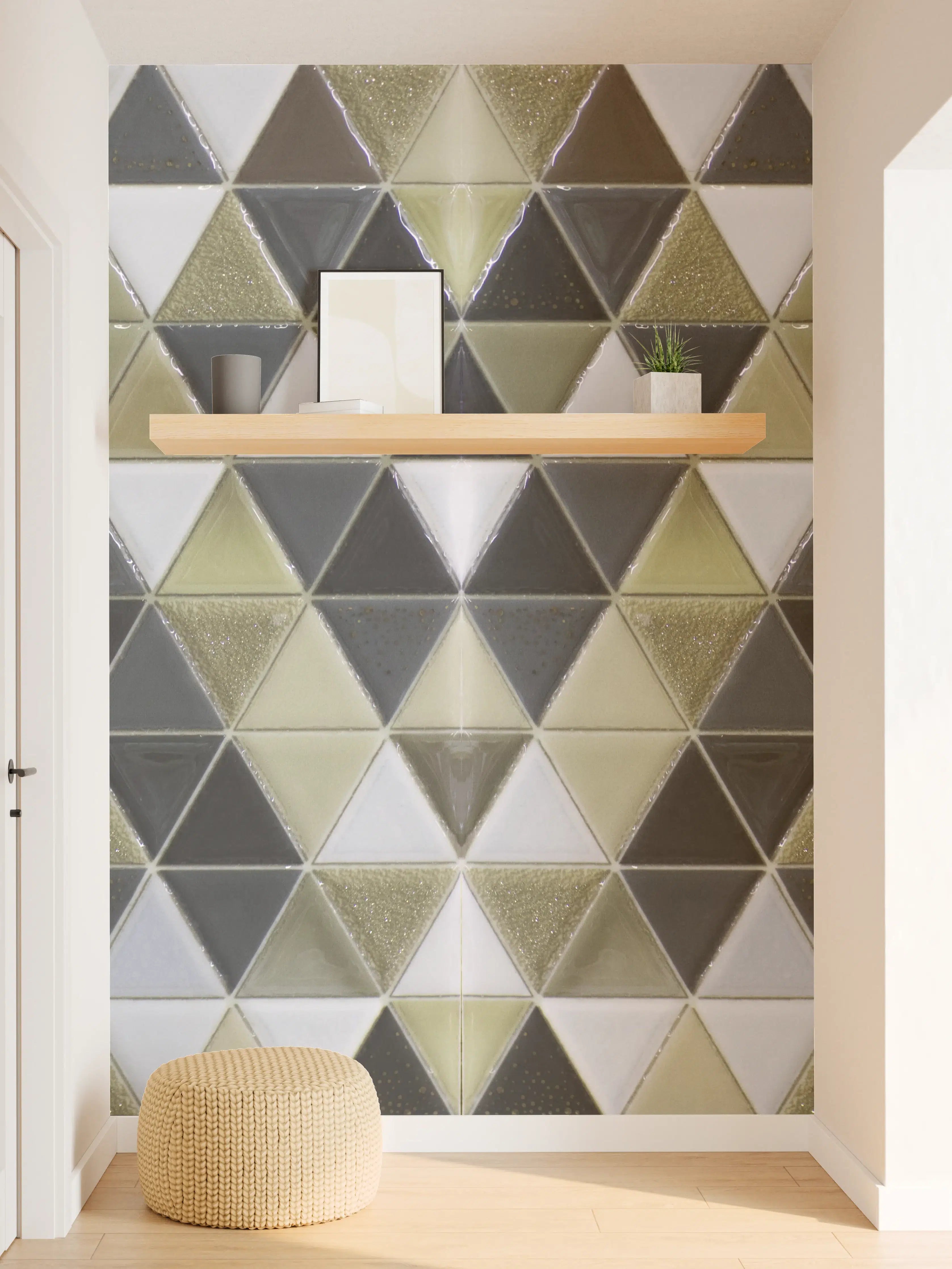 Wandverkleidung Flur - Geometrisches Fliesenmuster Schwarz Weiß Gold