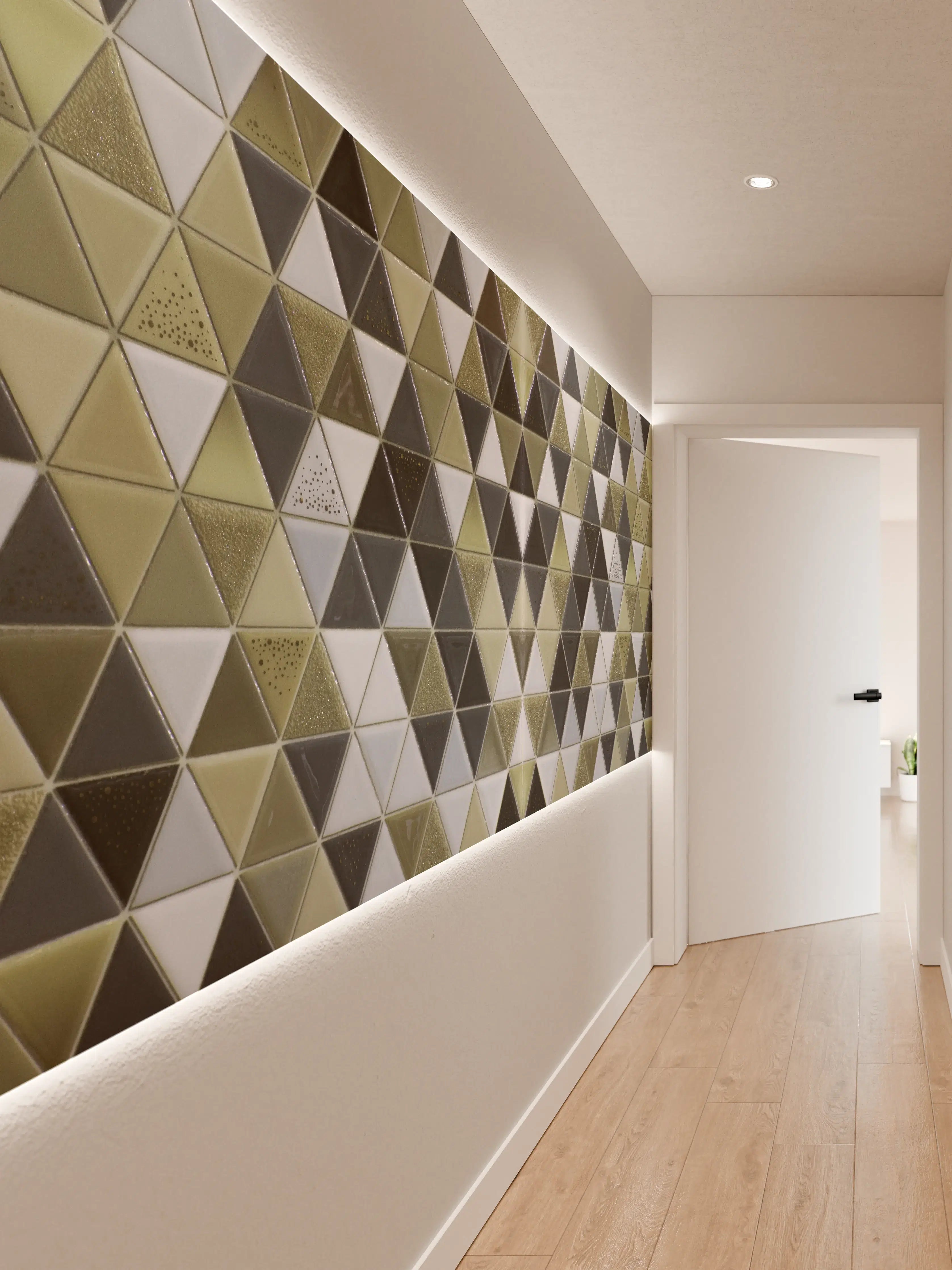 Wandverkleidung Flur - Geometrisches Fliesenmuster Schwarz Weiß Gold