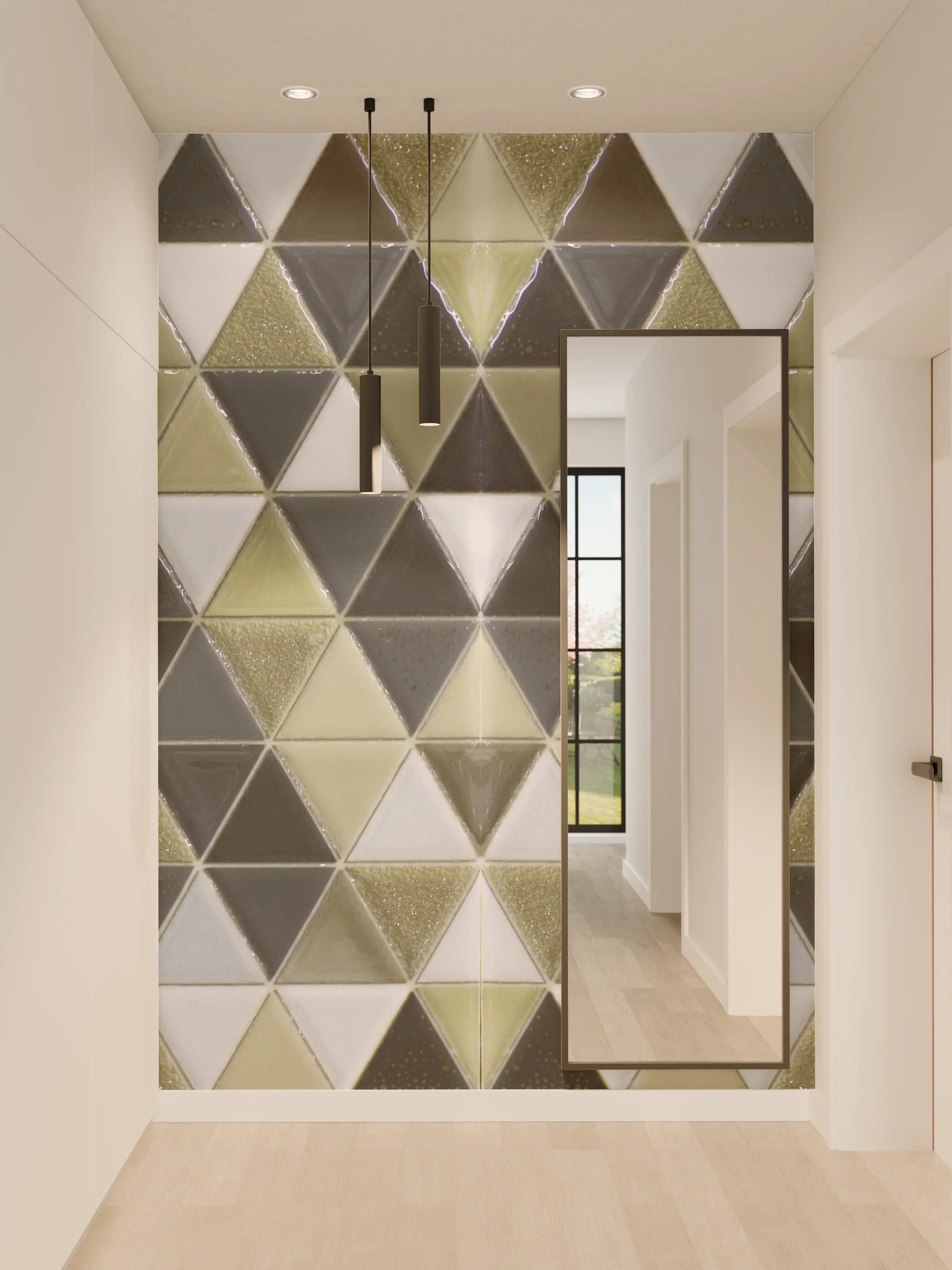 Wandverkleidung Flur - Geometrisches Fliesenmuster Schwarz Weiß Gold