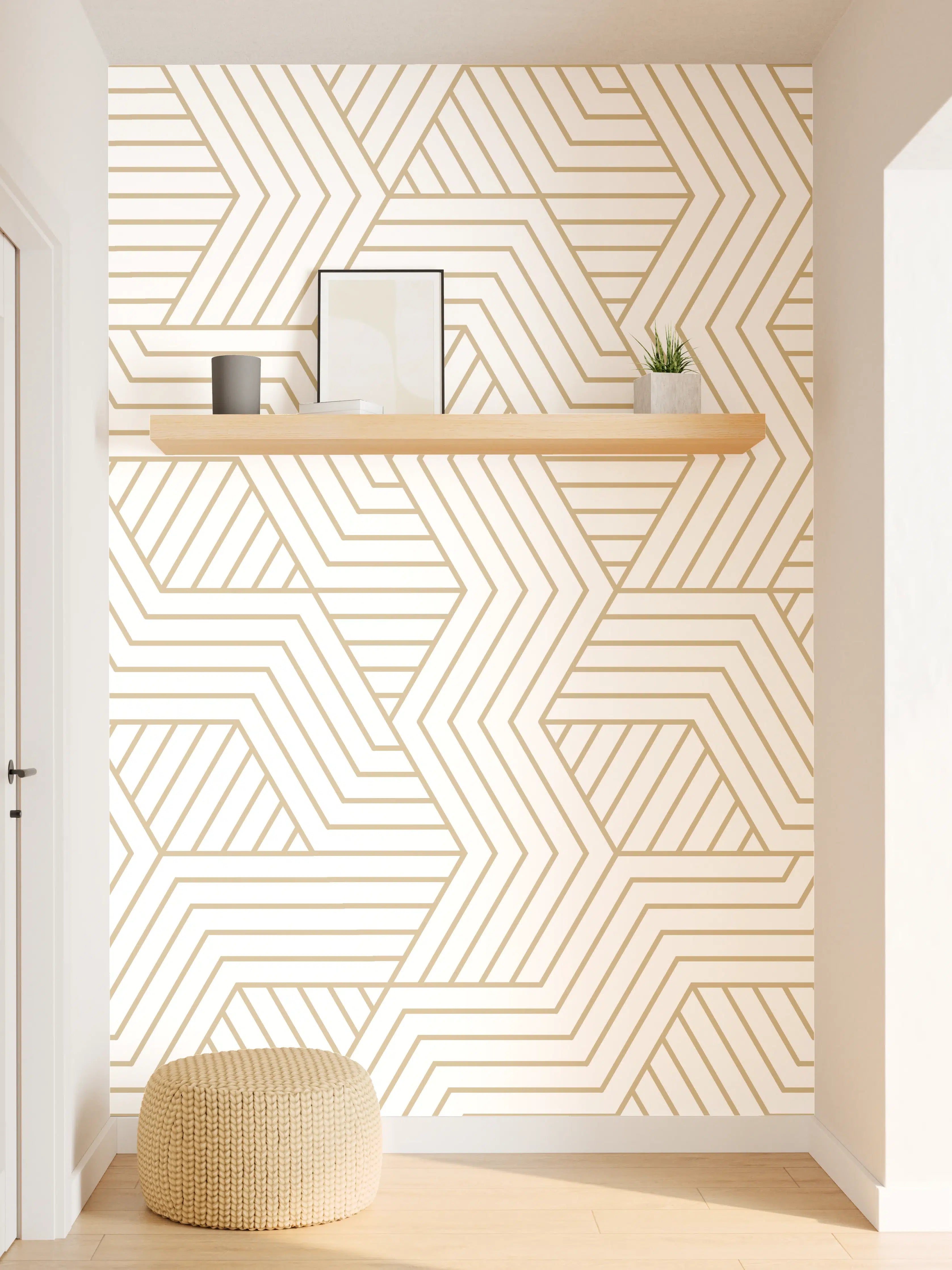 Wandverkleidung Flur - Geometrisches Gold-Weiß Muster