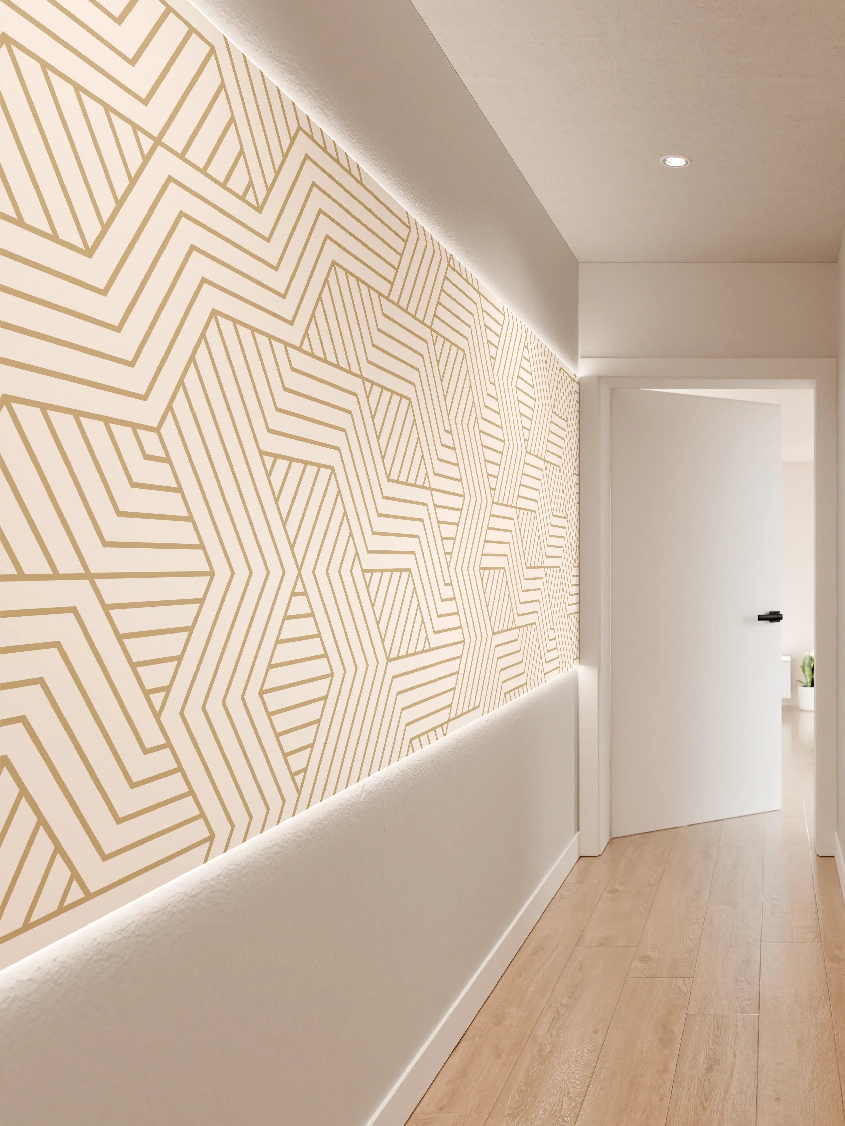 Wandverkleidung Flur - Geometrisches Gold-Weiß Muster
